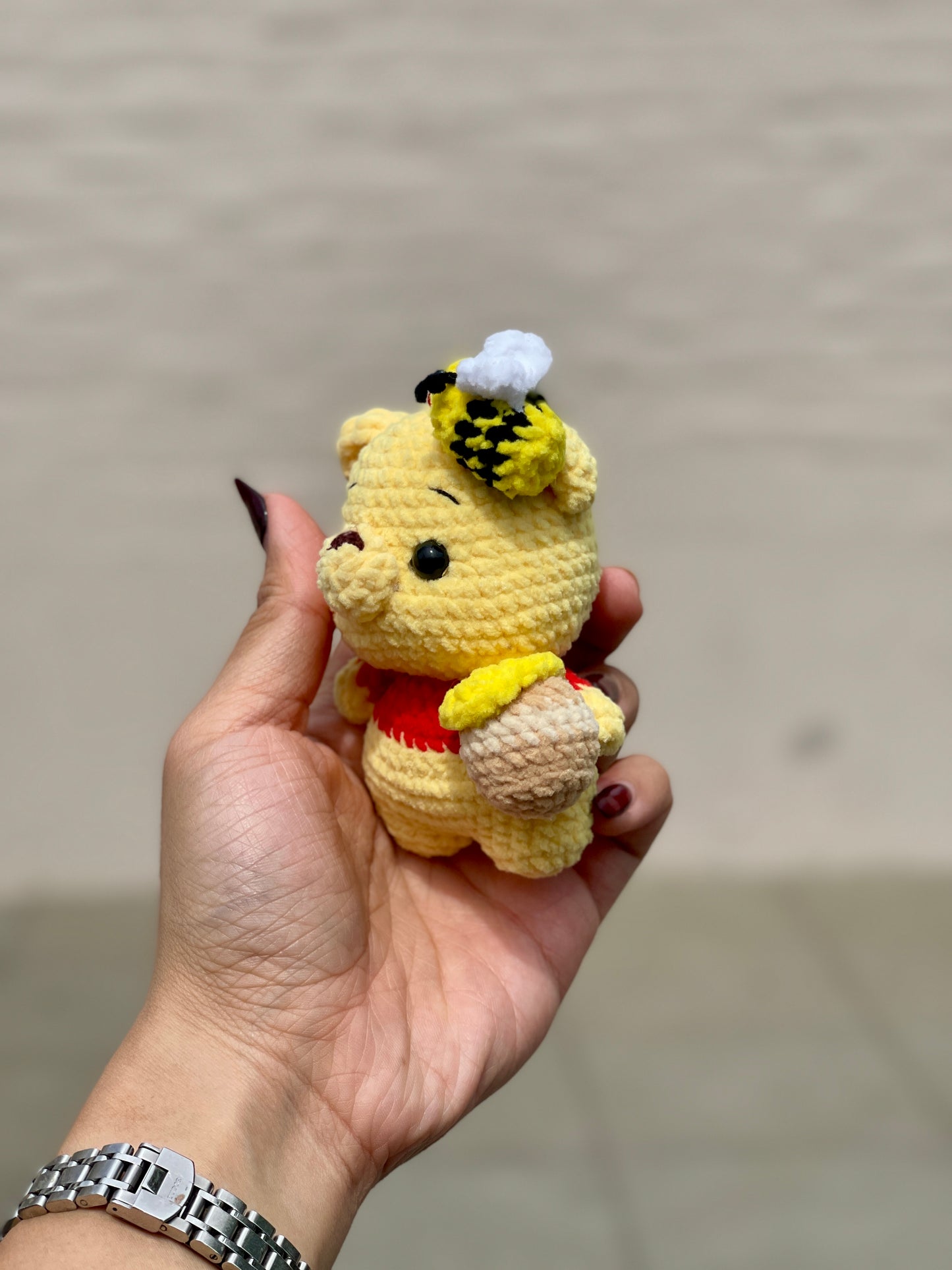 Winnie the Pooh with Honey Jar Crochet Keychain
