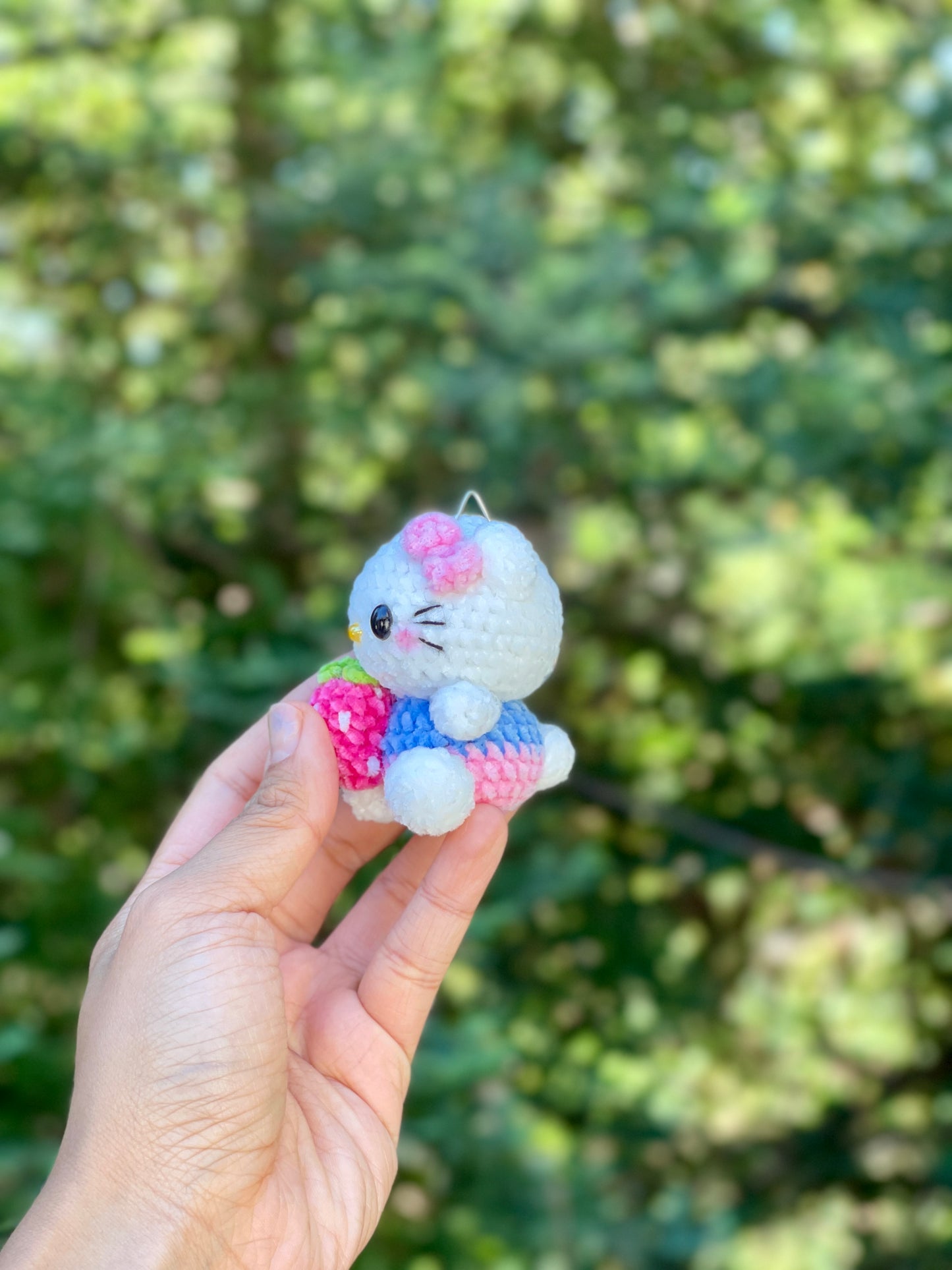 Small Hello Kitty with Strawberry Crochet Keychain
