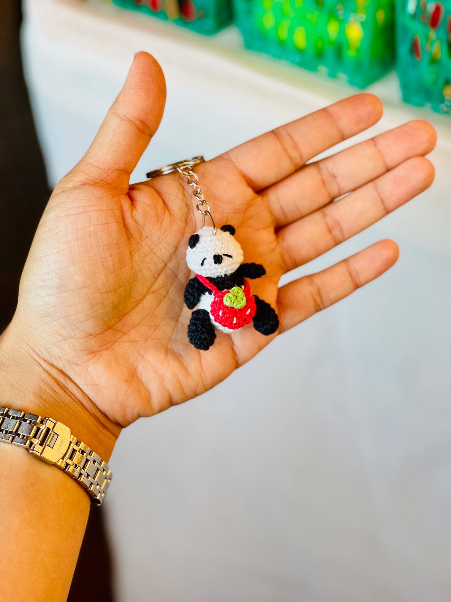 Small Sleepy Panda Crochet Keychain