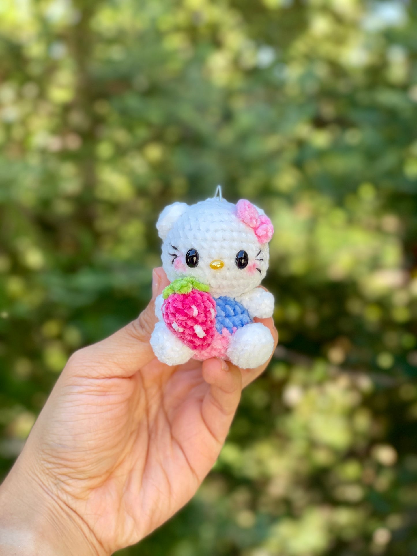 Small Hello Kitty with Strawberry Crochet Keychain