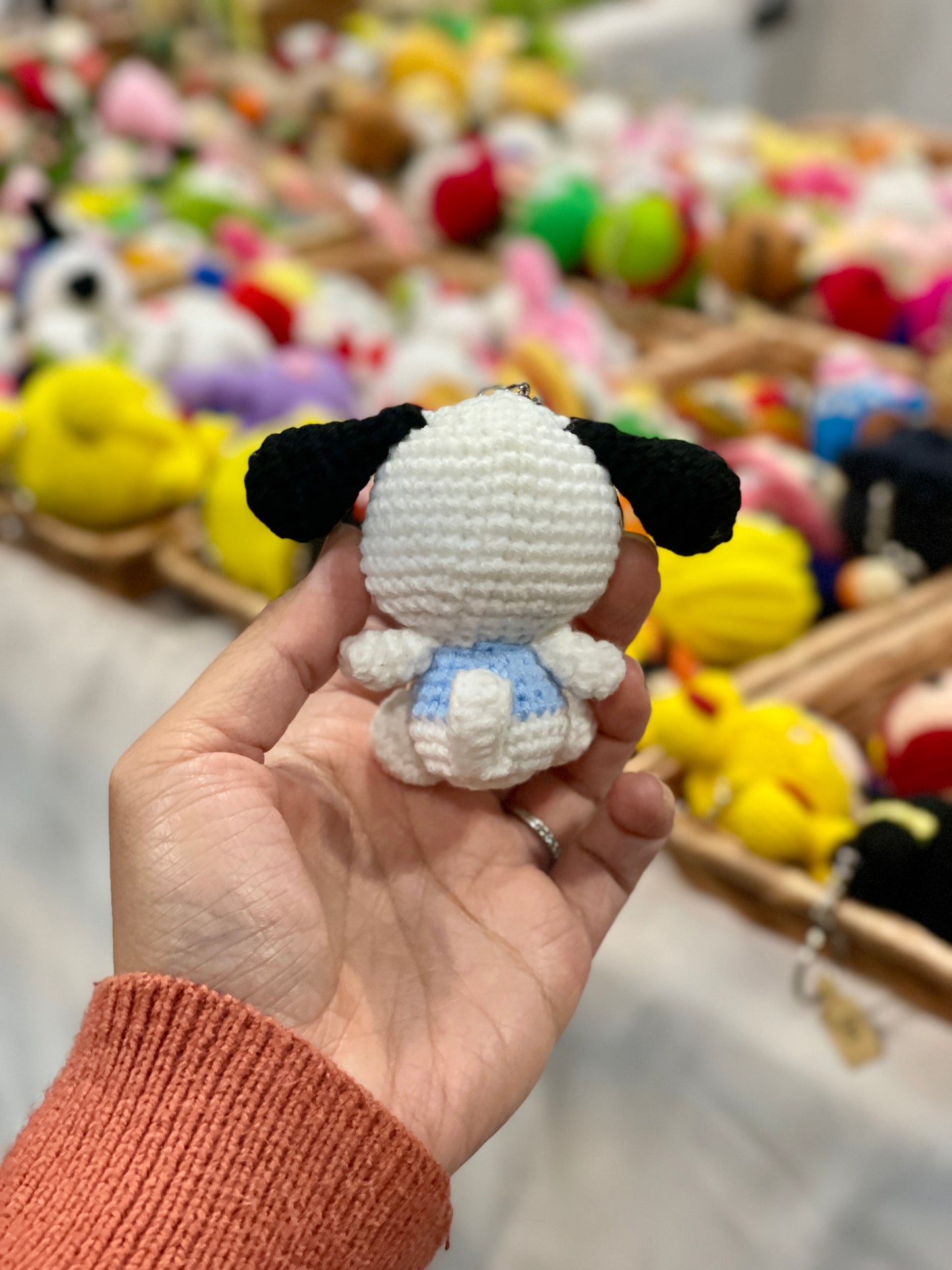 Small Pochacco in his blue T Crochet Keychain