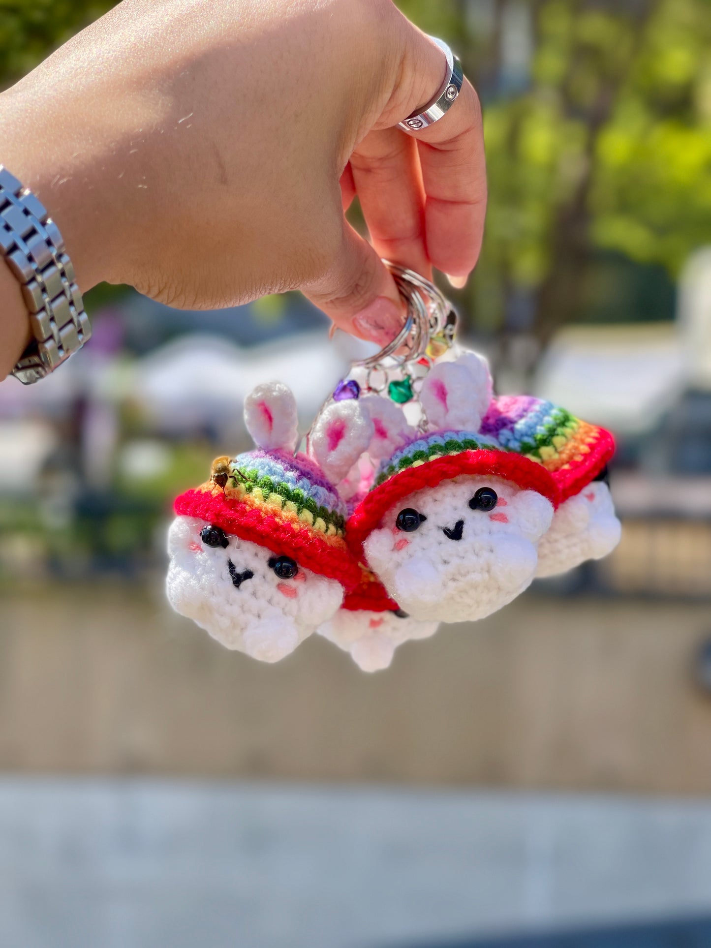 Rainbow Mushroom Crochet Keychain