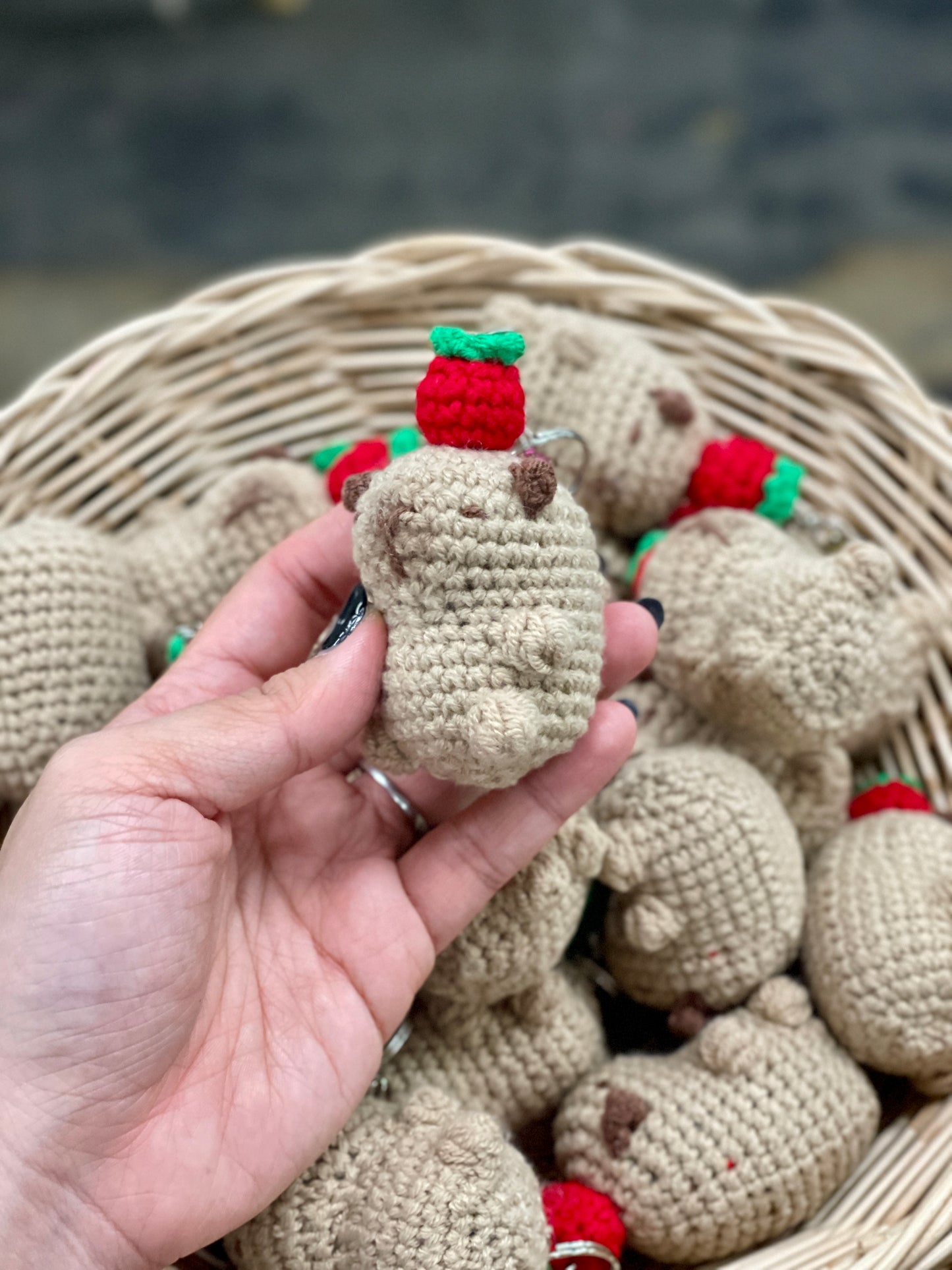 Capybara with a Fruit Crochet Keychain