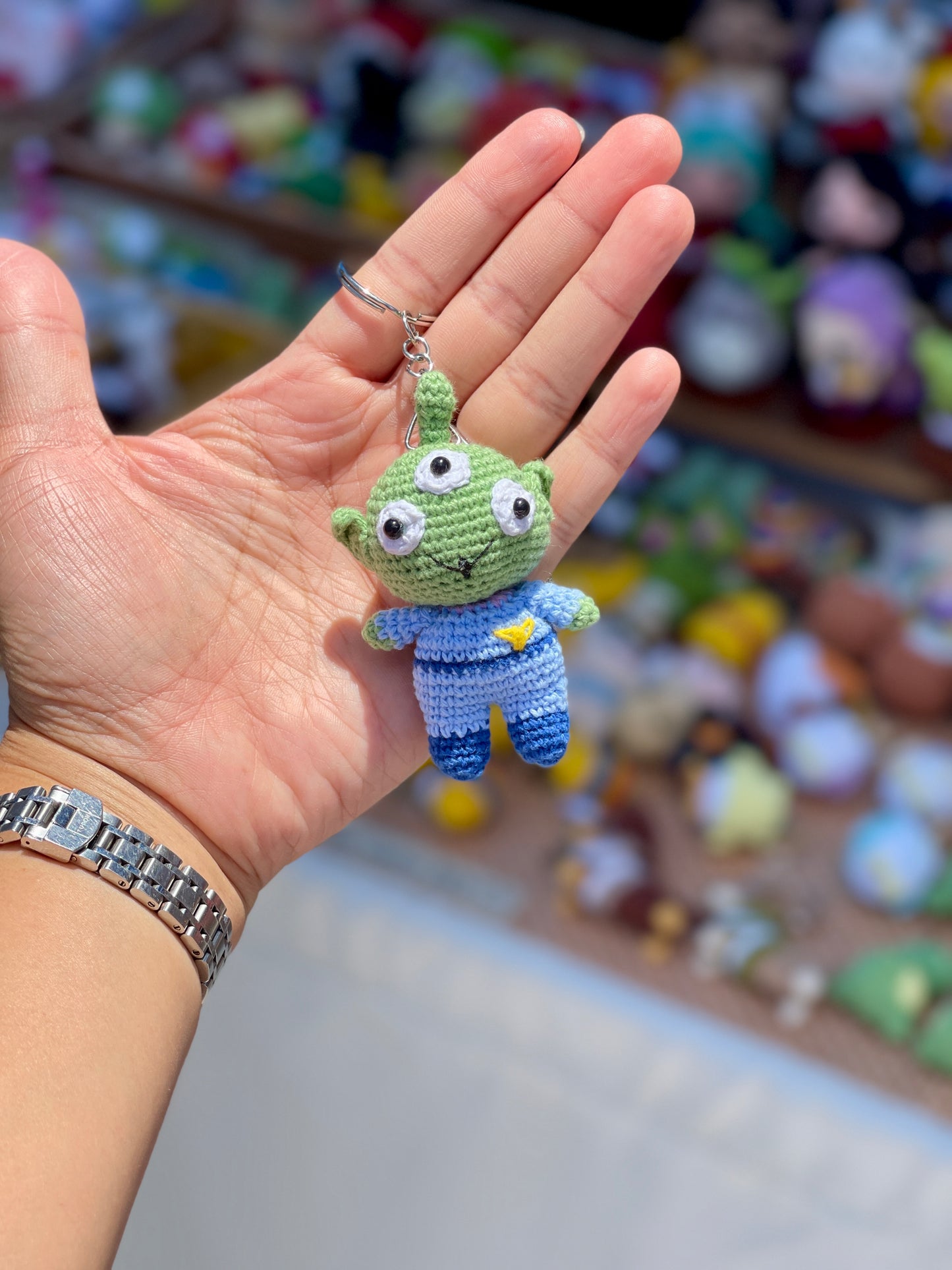 Small 3-Eyed Alien Crochet Keychain