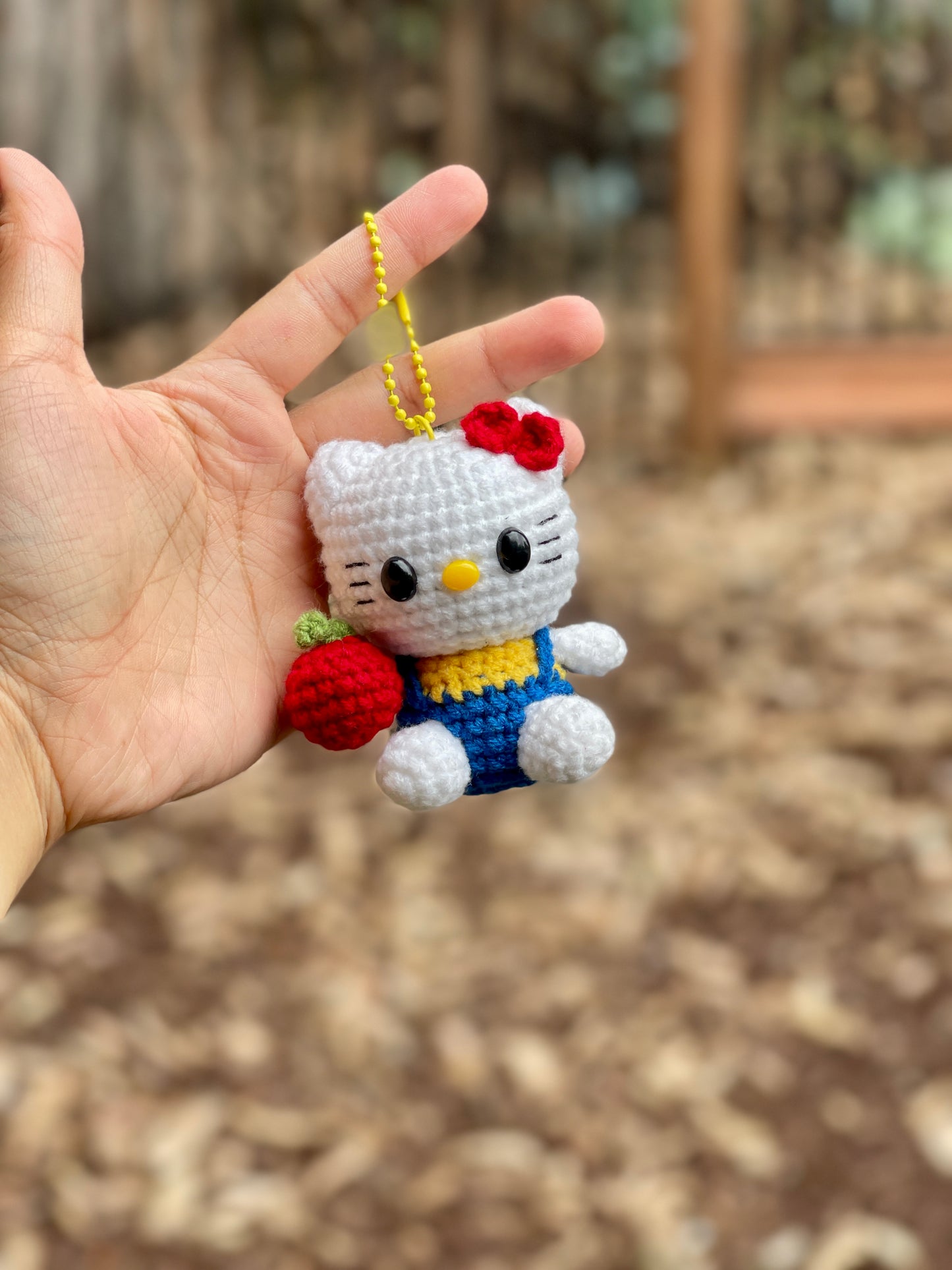 Hello Kitty Holds An Apple Crochet Keychain