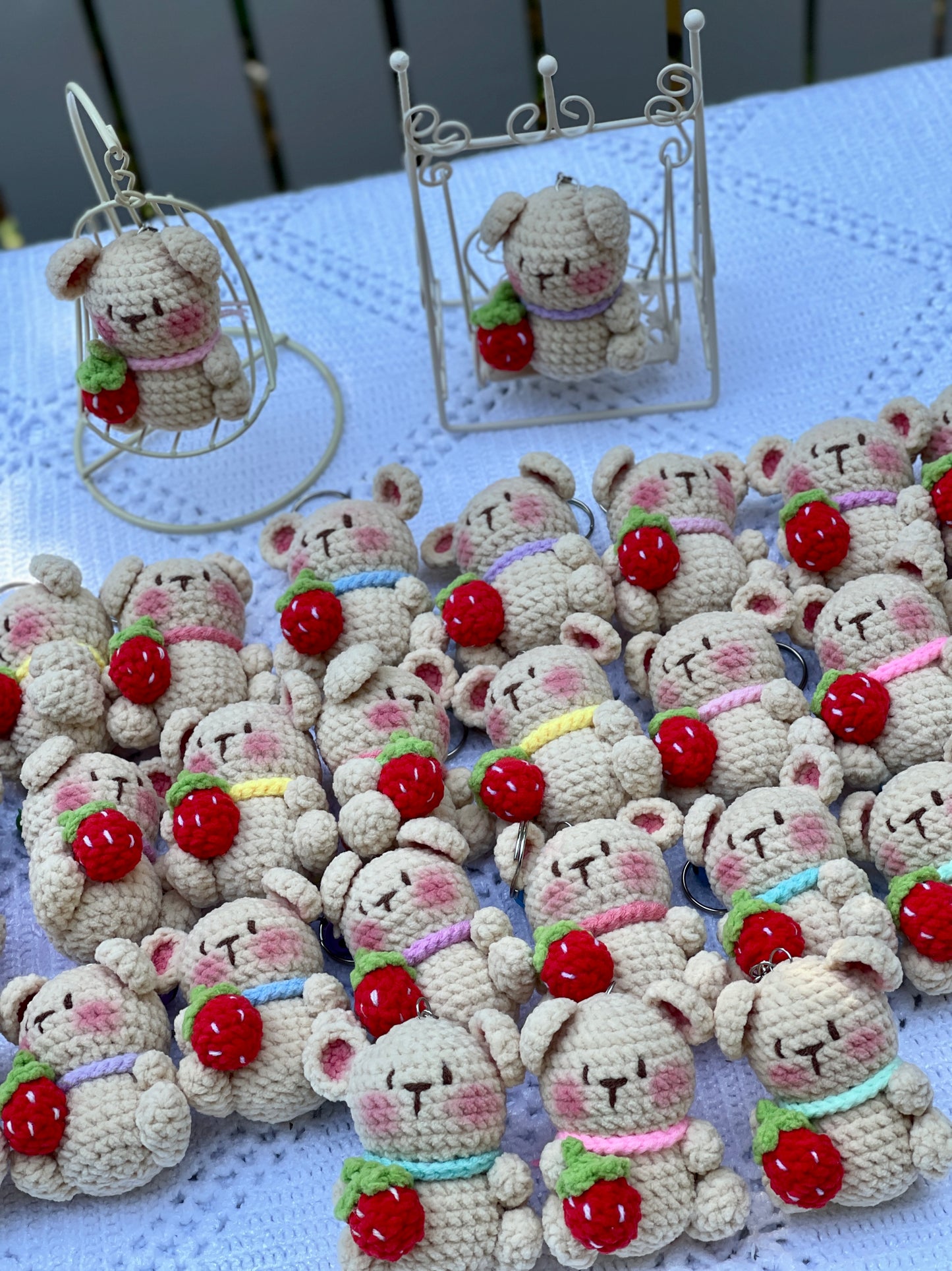 Baby Bear Strawberry Crochet Keychain