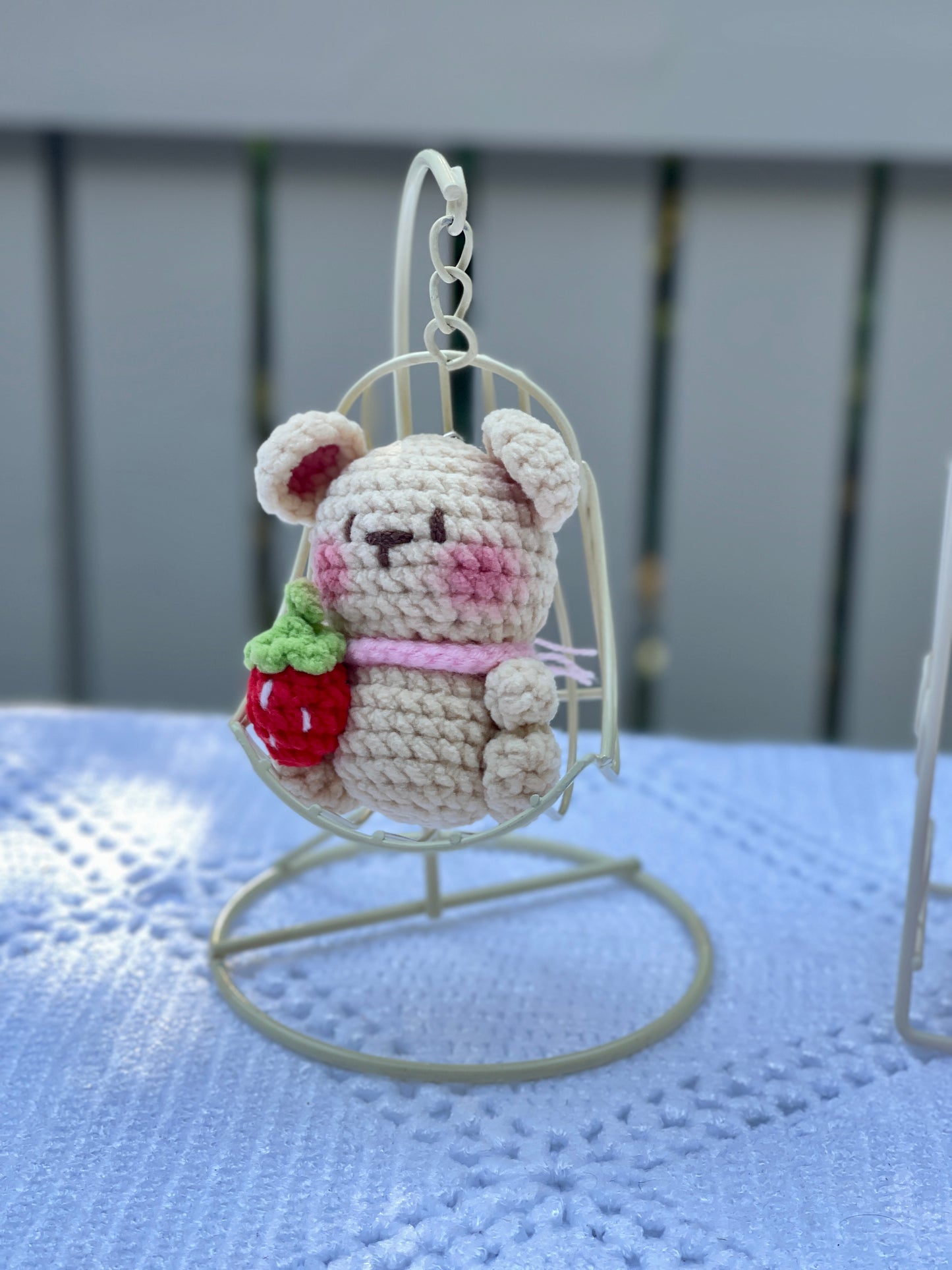 Baby Bear Strawberry Crochet Keychain
