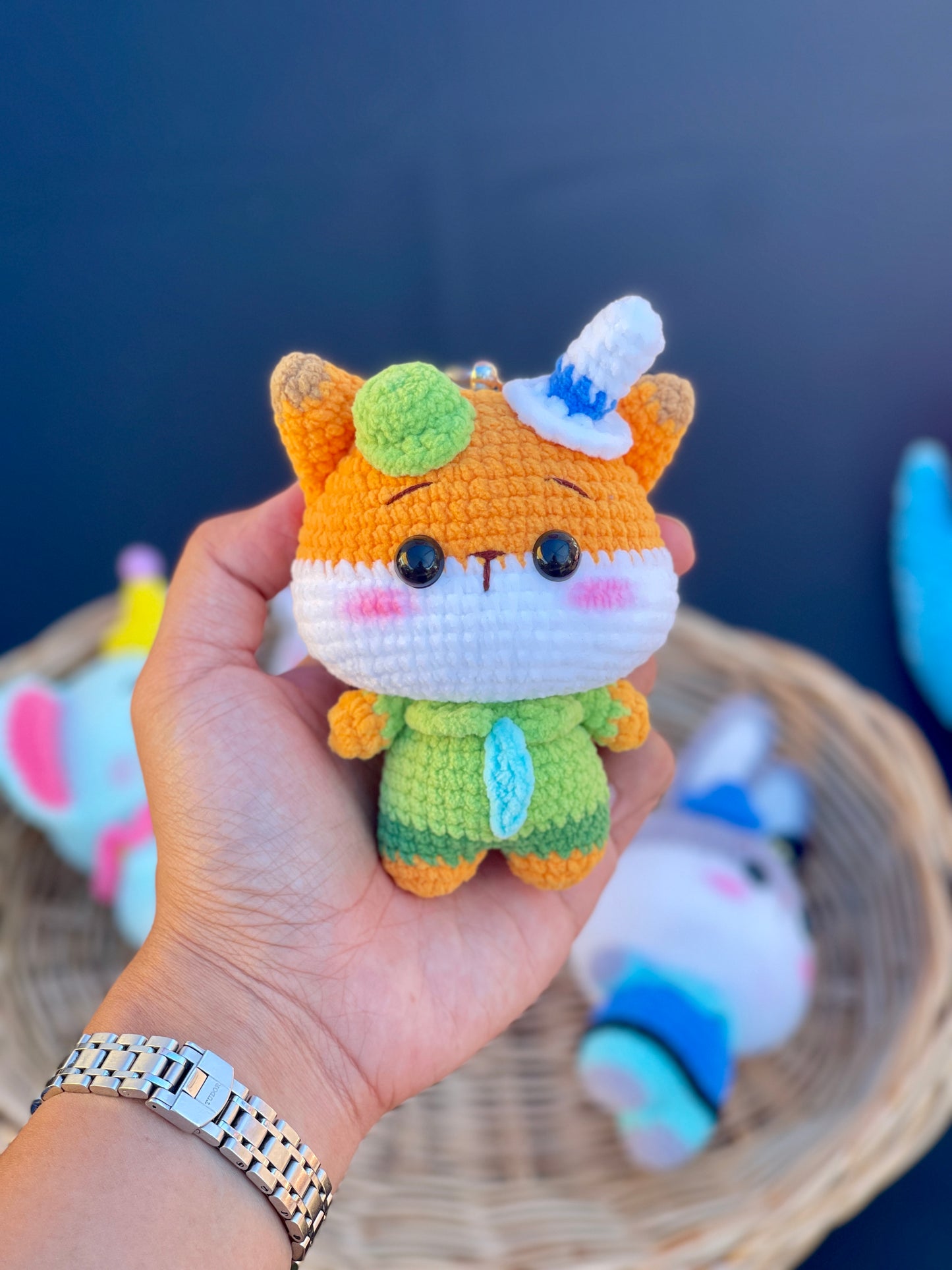 Fox and Rabbit on duty crochet Keychain