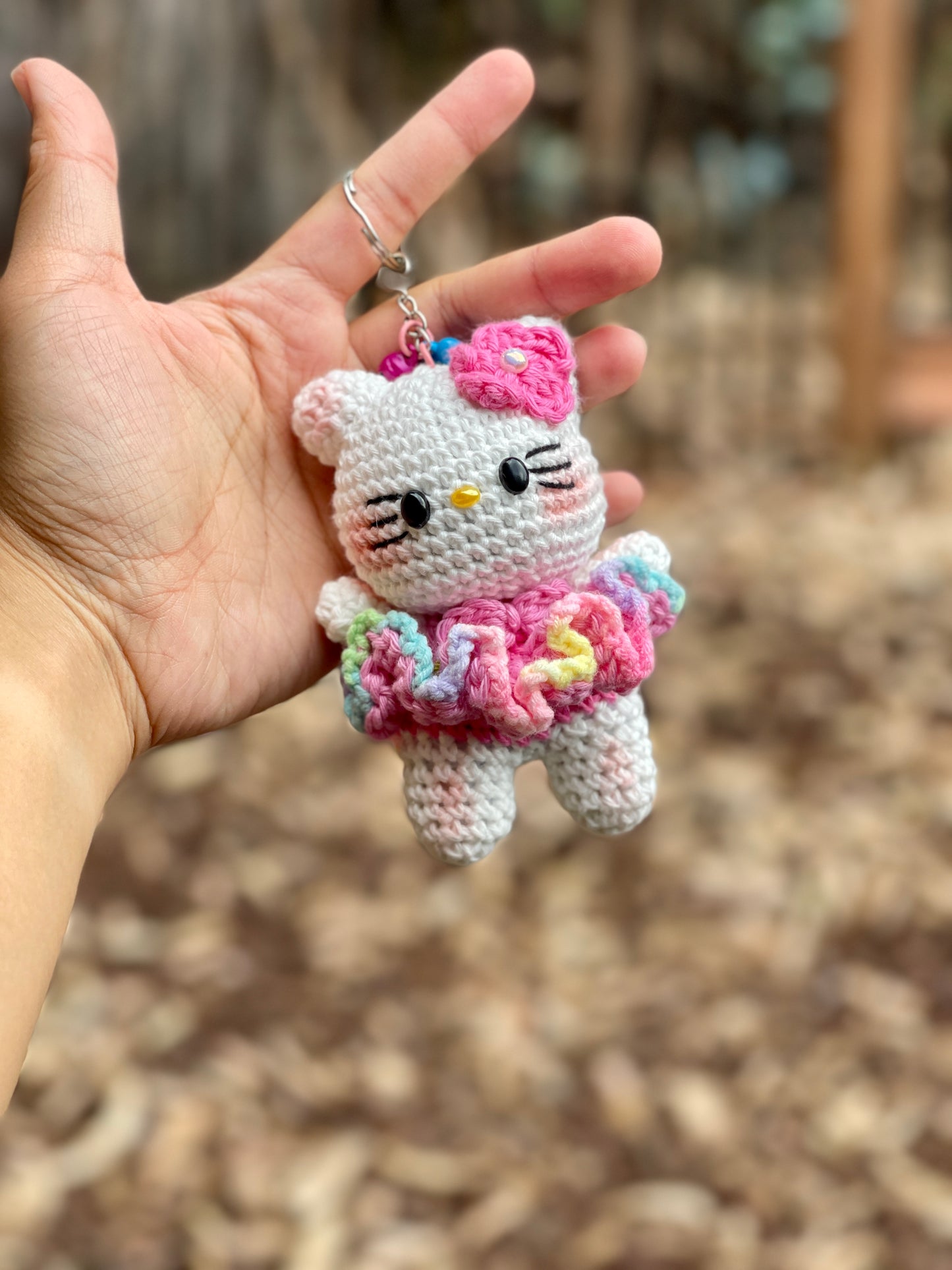 Hello Kitty in Pink Dress Crochet Keychain