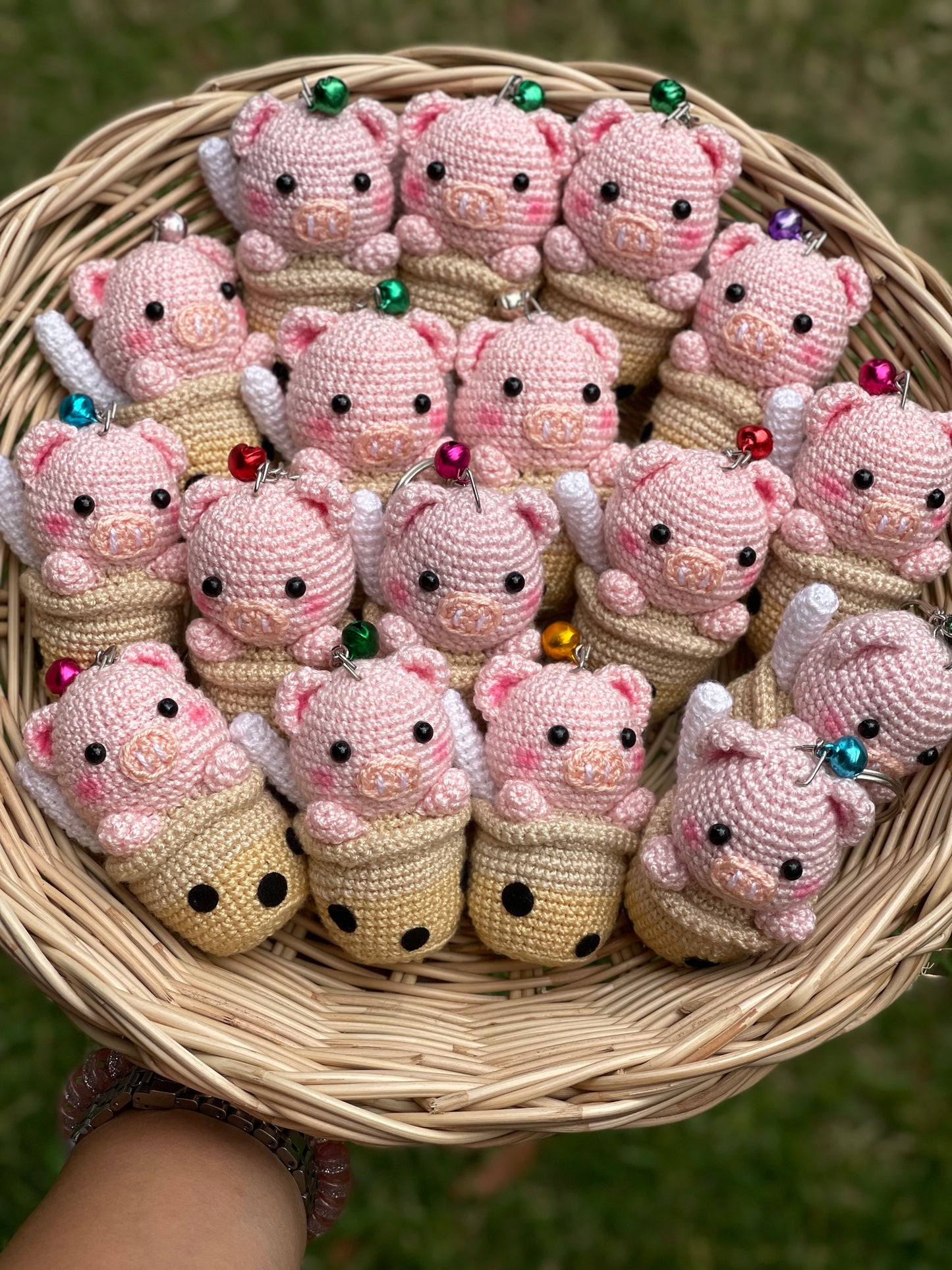 Pig Boba Crochet Keychain