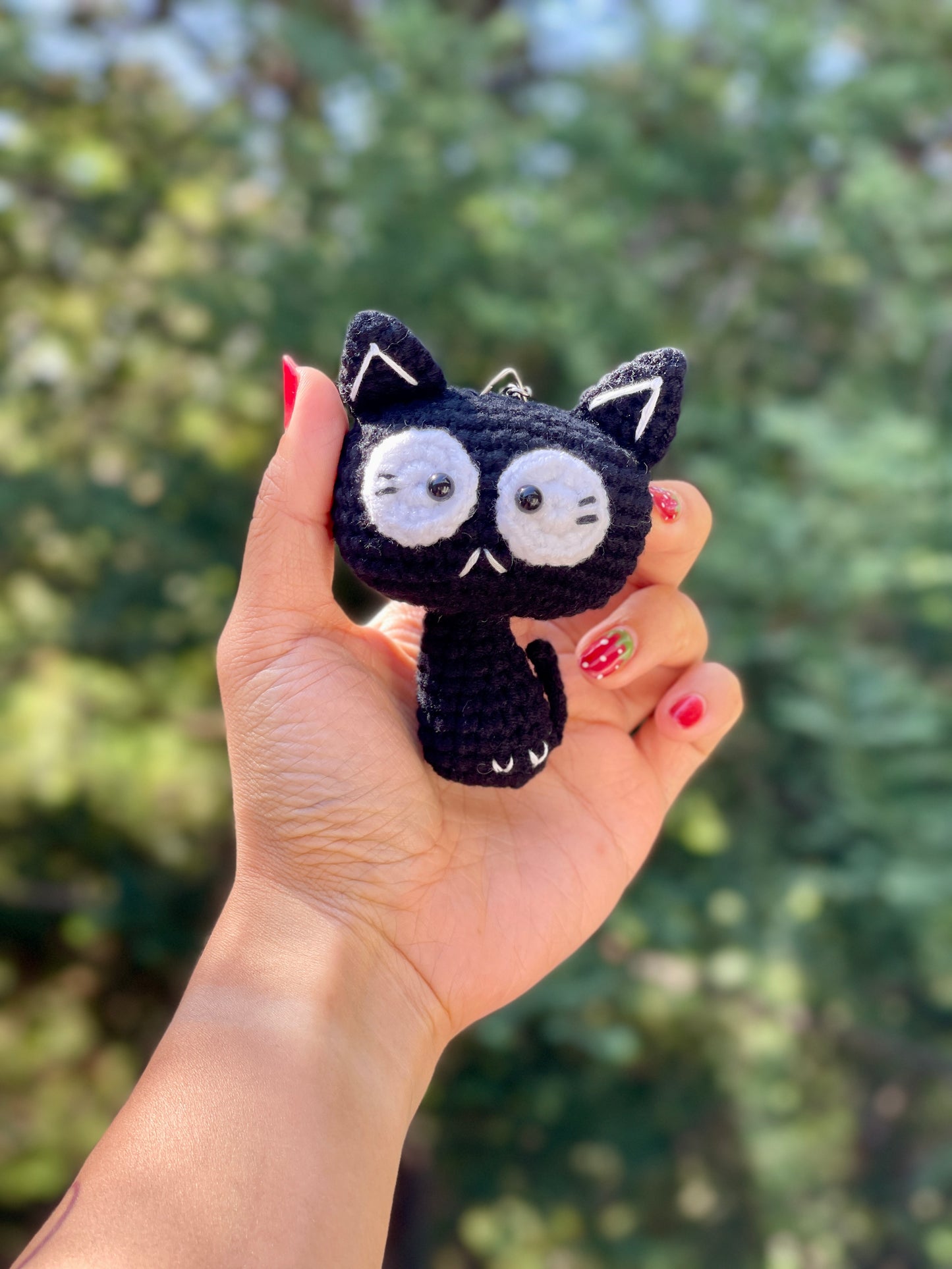 Spooky Cat Crocheted Keychain