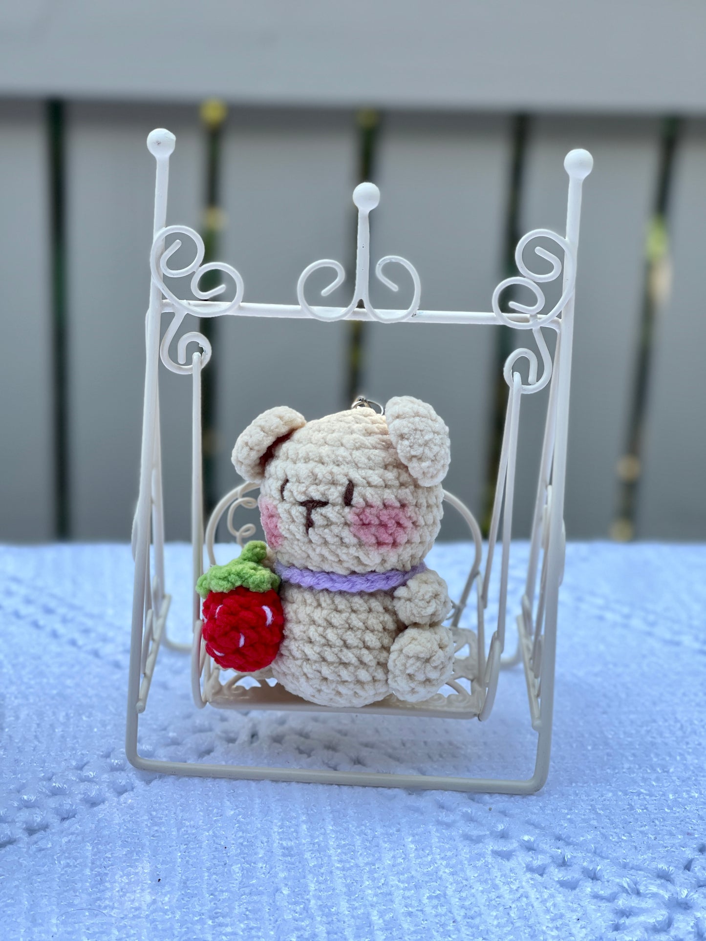 Baby Bear Strawberry Crochet Keychain