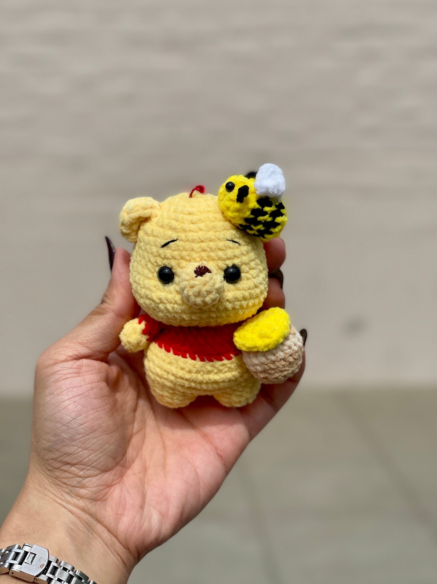 Winnie the Pooh with Honey Jar Crochet Keychain