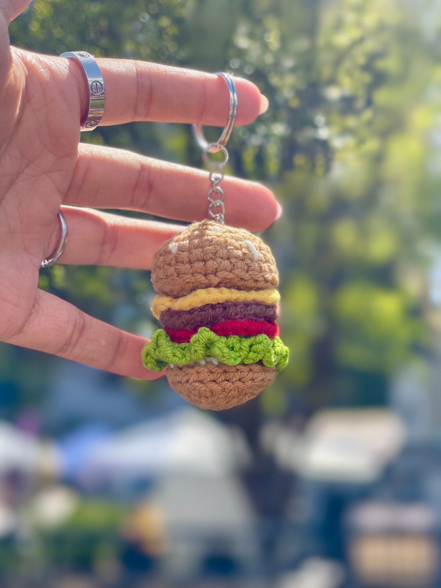 Burger Crochet Keychain