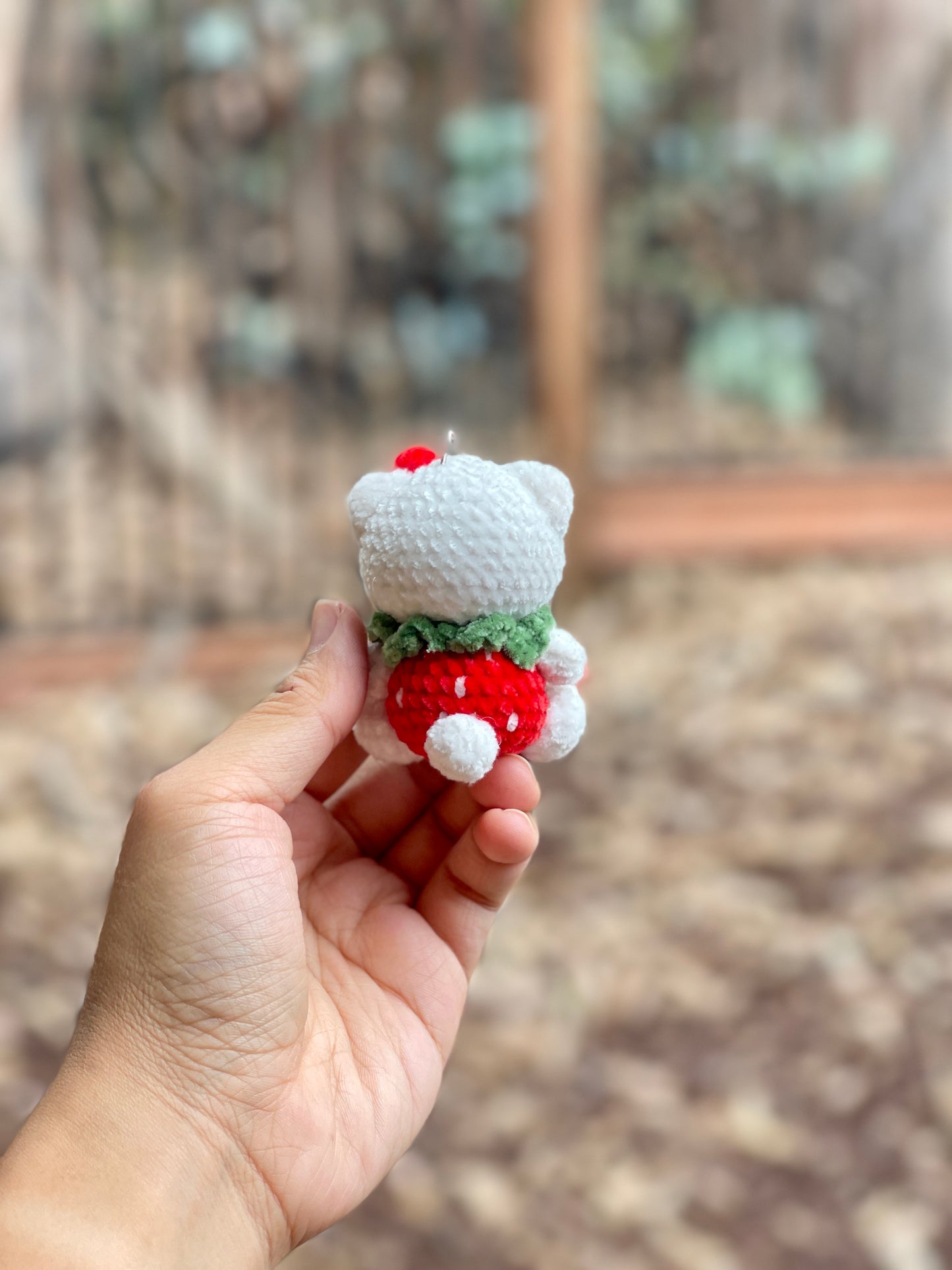 Small Strawberry Hello Kitty Crochet Keychain