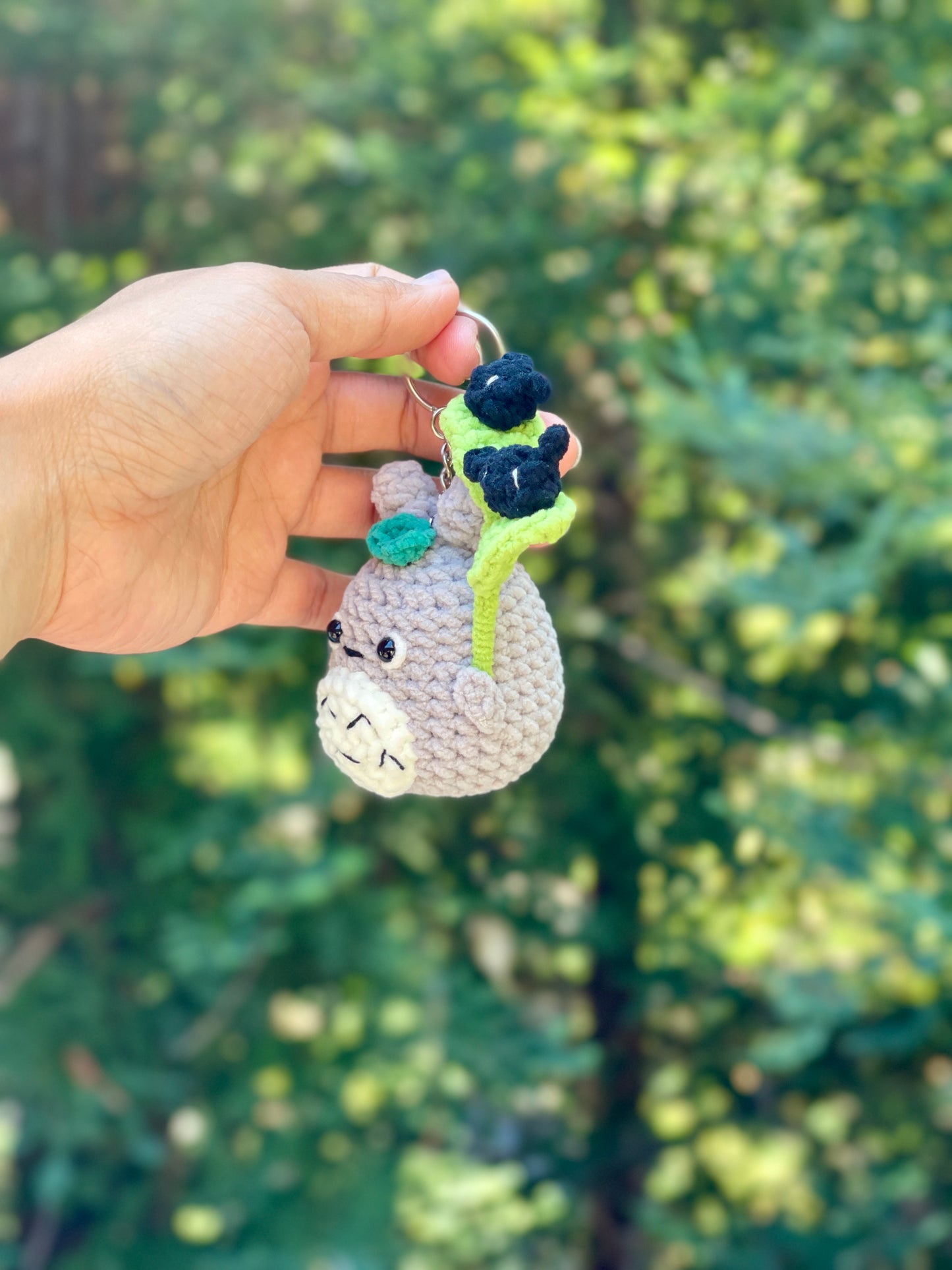 Totoro with Leaf Umbrella Crochet Keychain