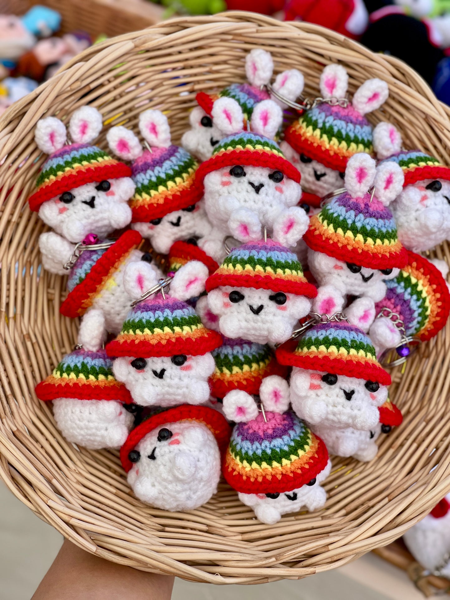 Rainbow Mushroom Crochet Keychain