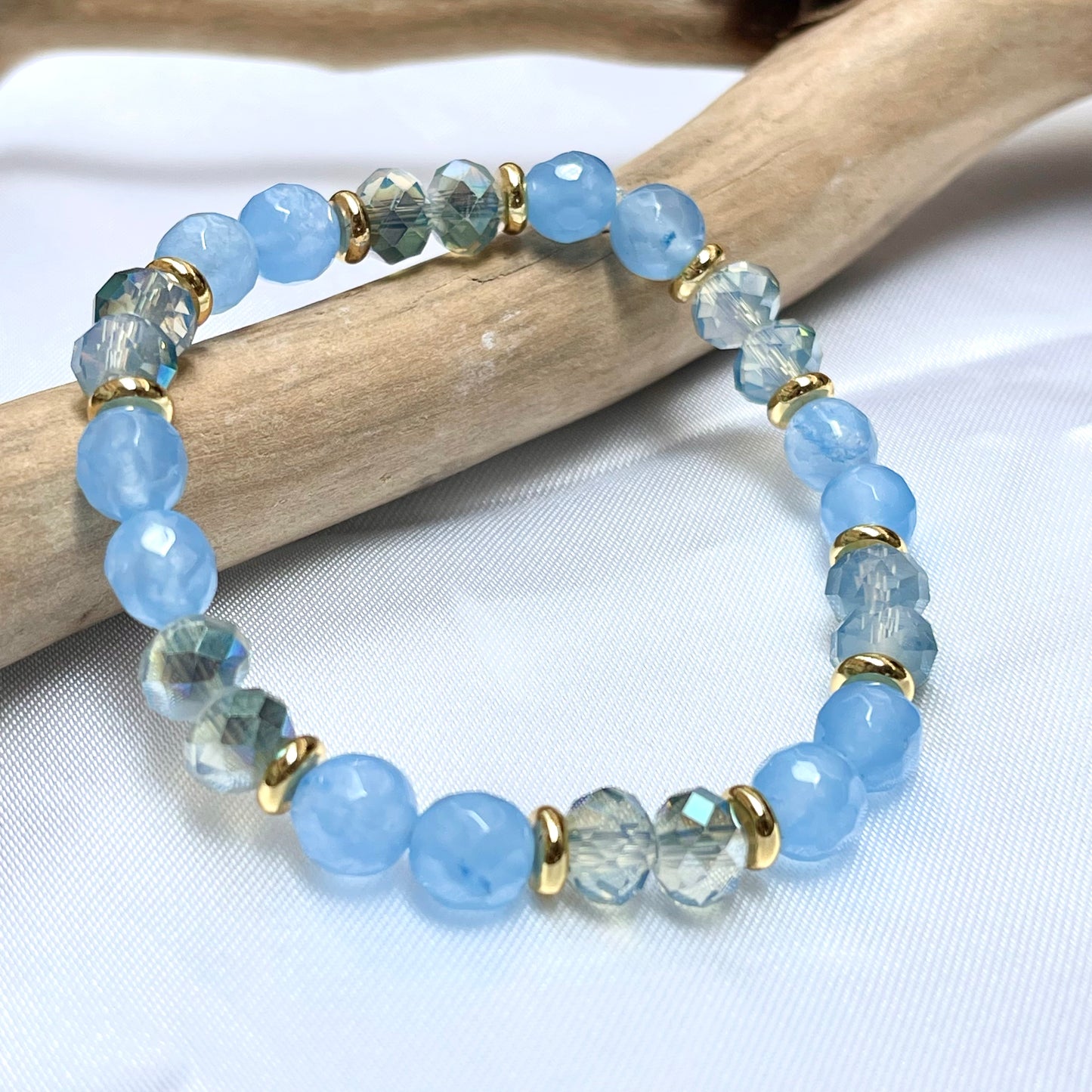 Natural Stone + Glass Crystal Bracelet