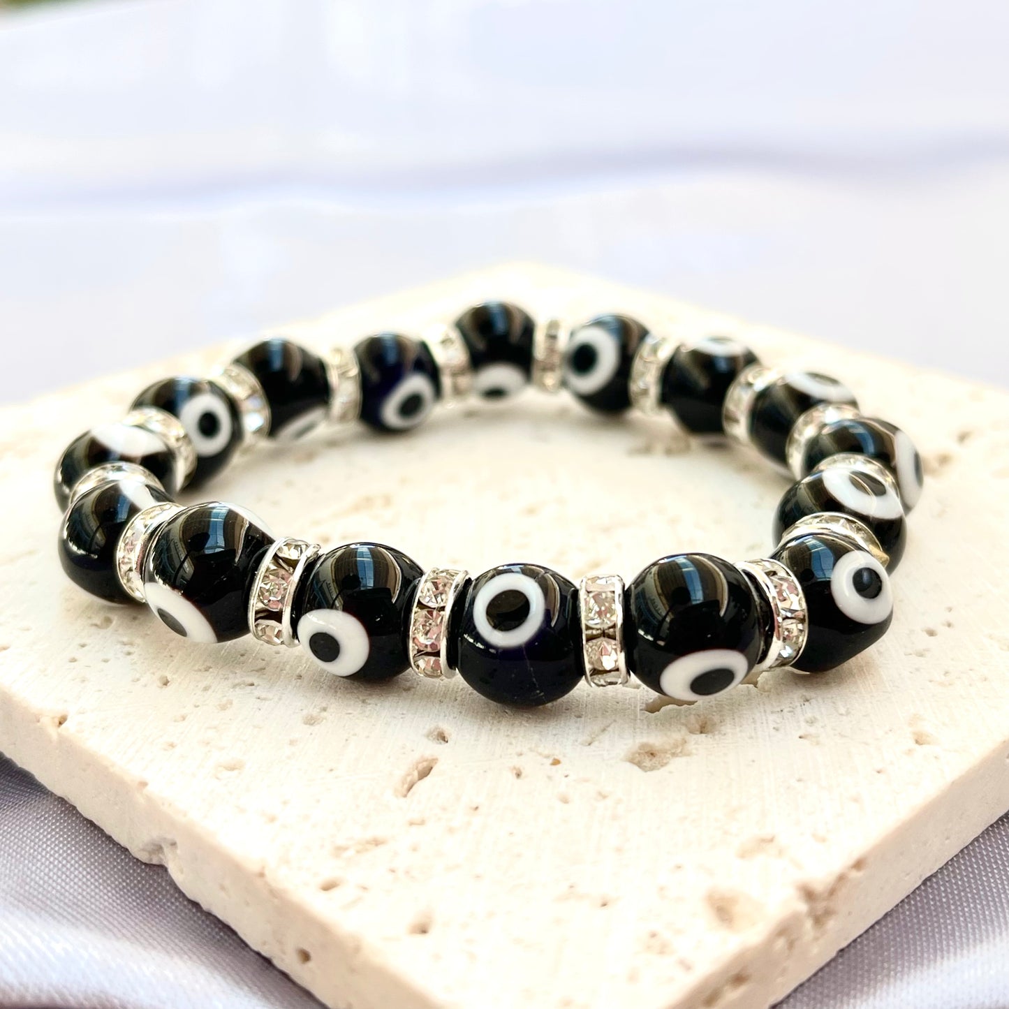 Evil Eye Glass Bead 10 mm Stretch Bracelet