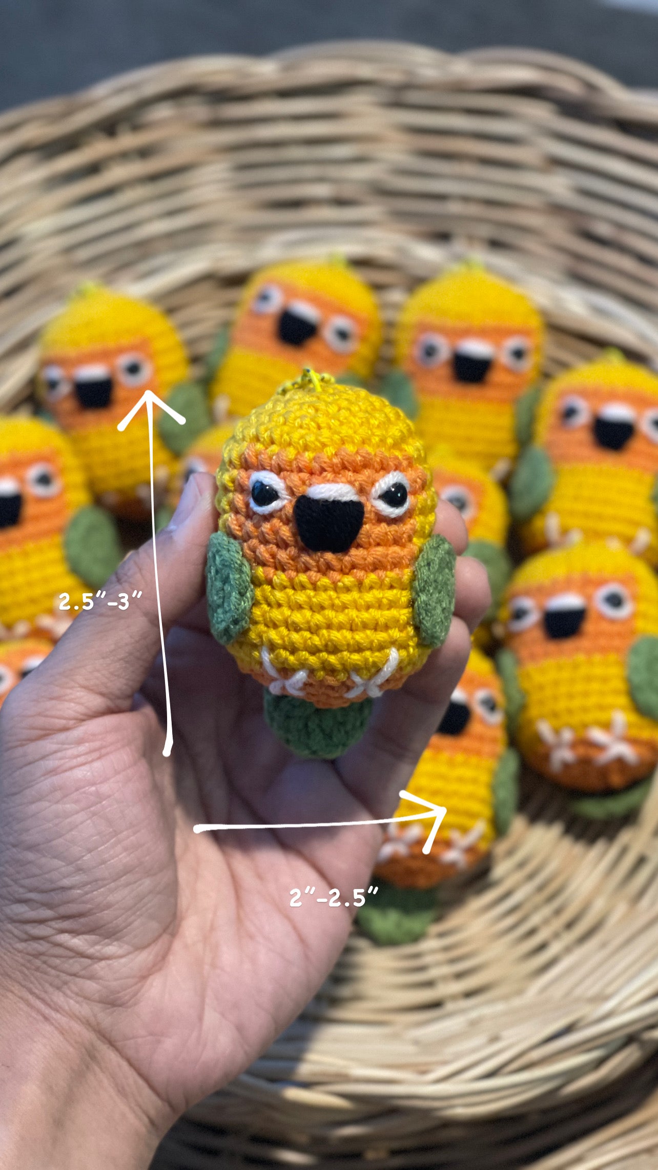 Sun Conure Bird Crochet Keychain