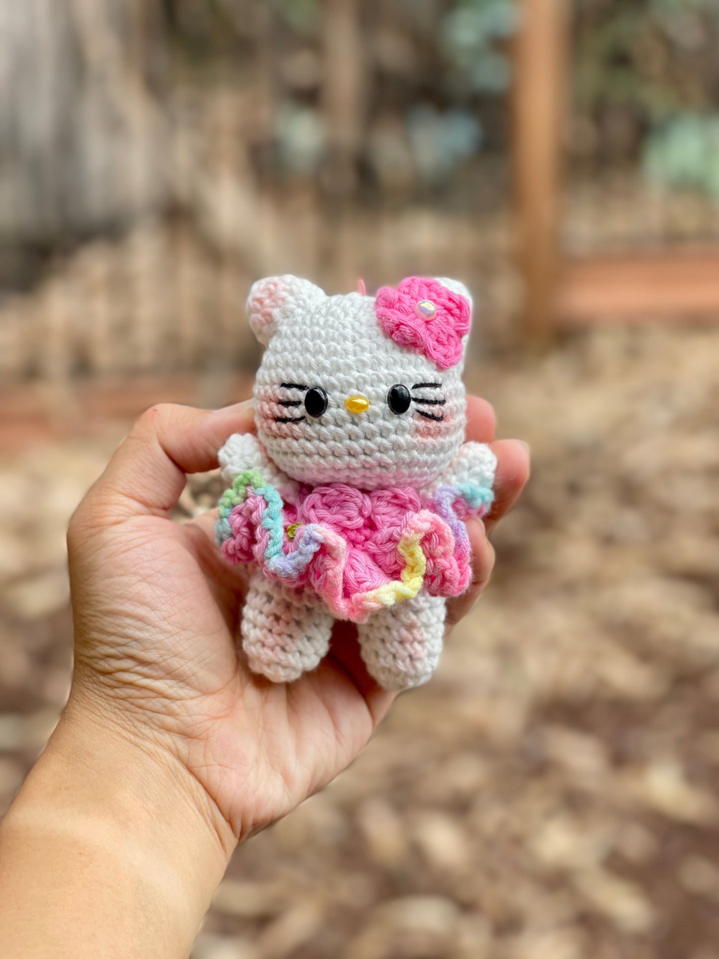 Hello Kitty in Pink Dress Crochet Keychain