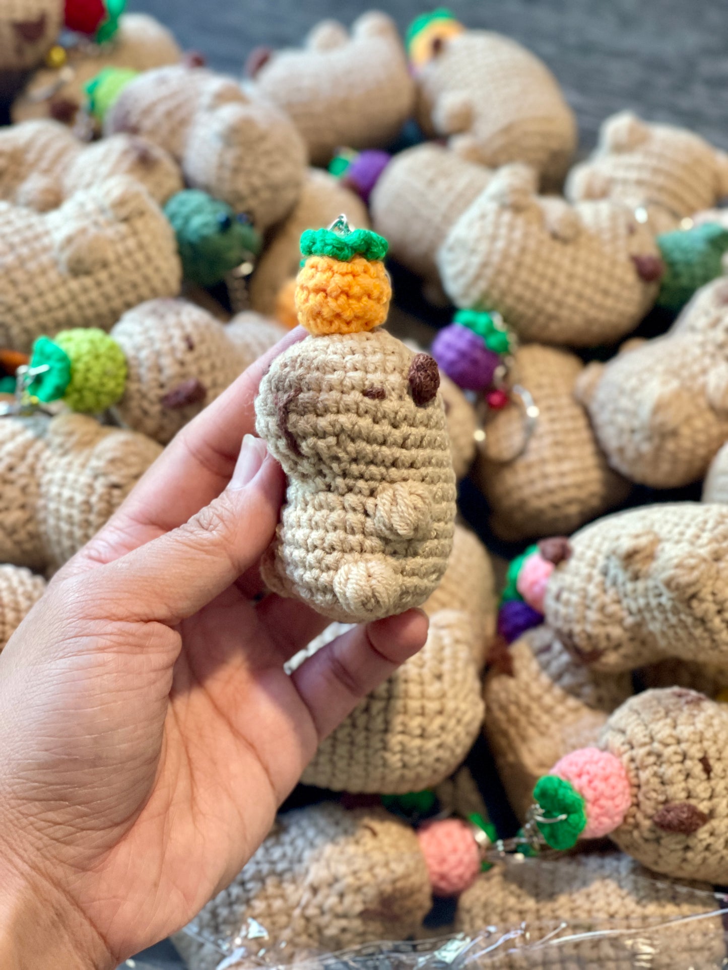 Capybara with a Fruit Crochet Keychain