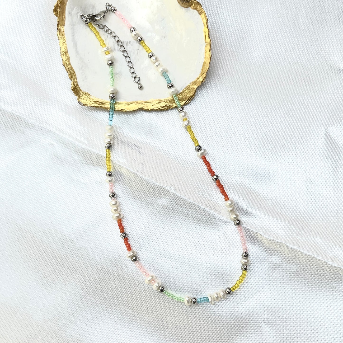 Pastel Beads + Pearl Choker Necklace