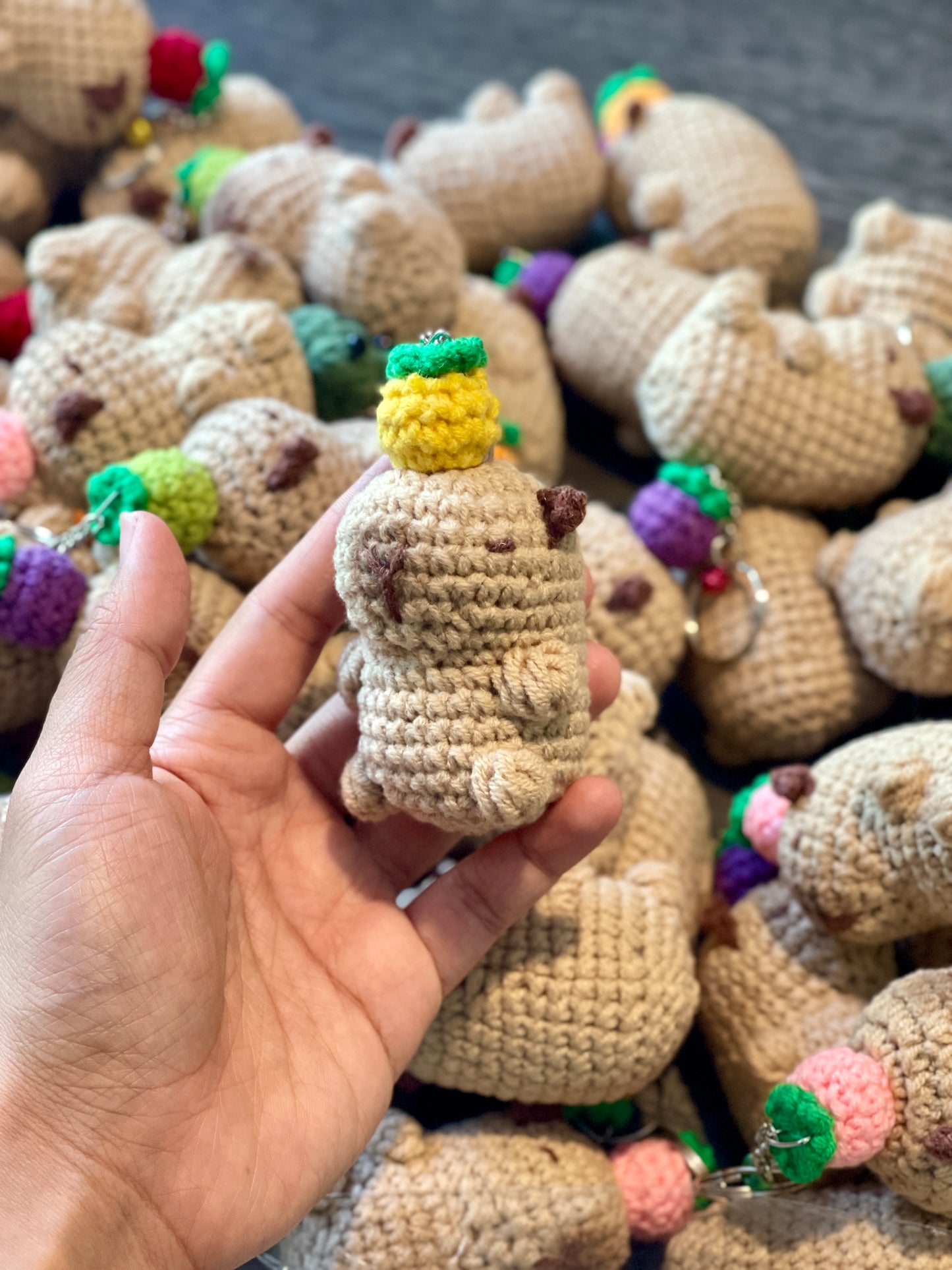 Capybara with a Fruit Crochet Keychain