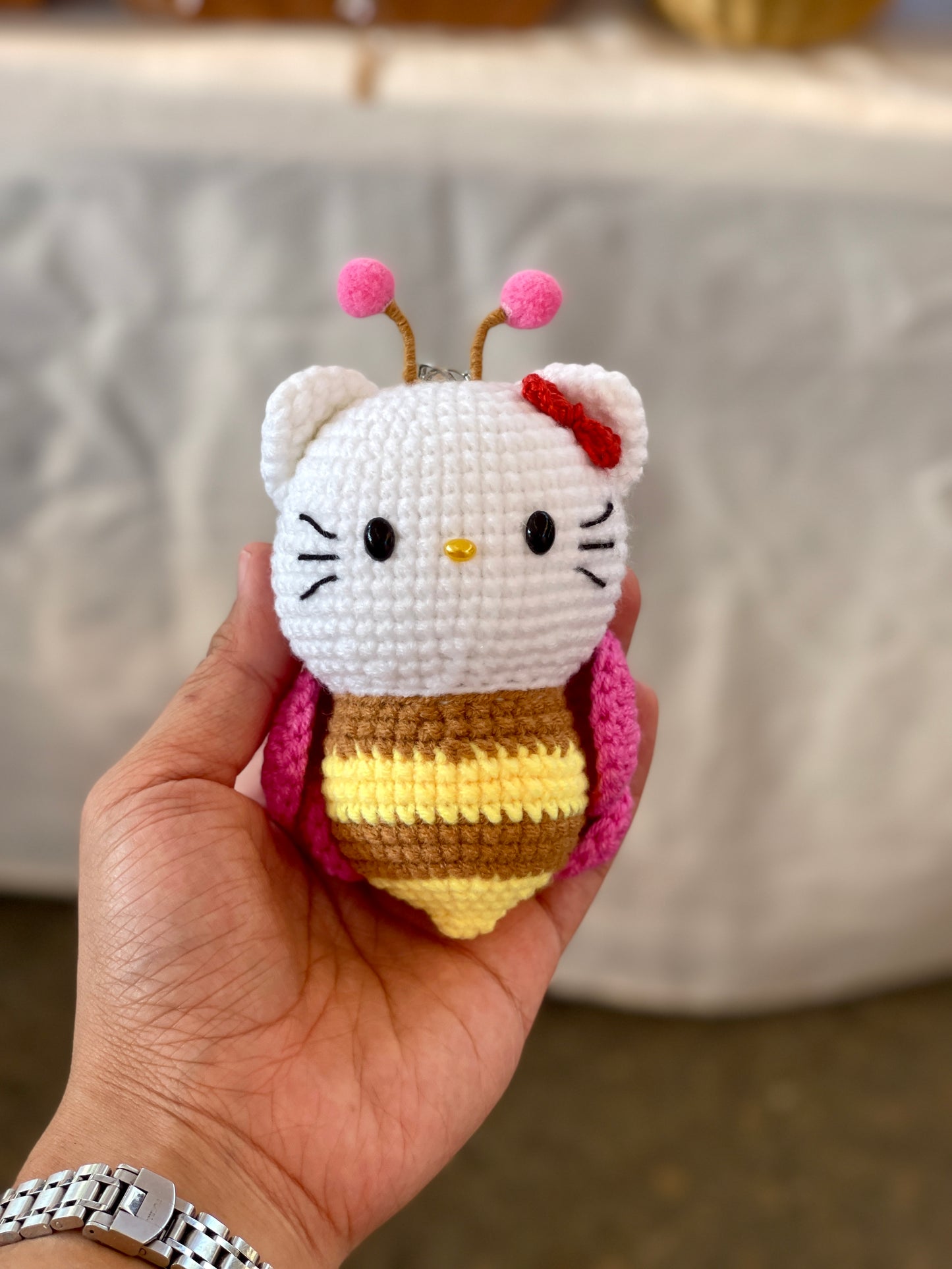 Bee Hello Kitty Crochet Keychain