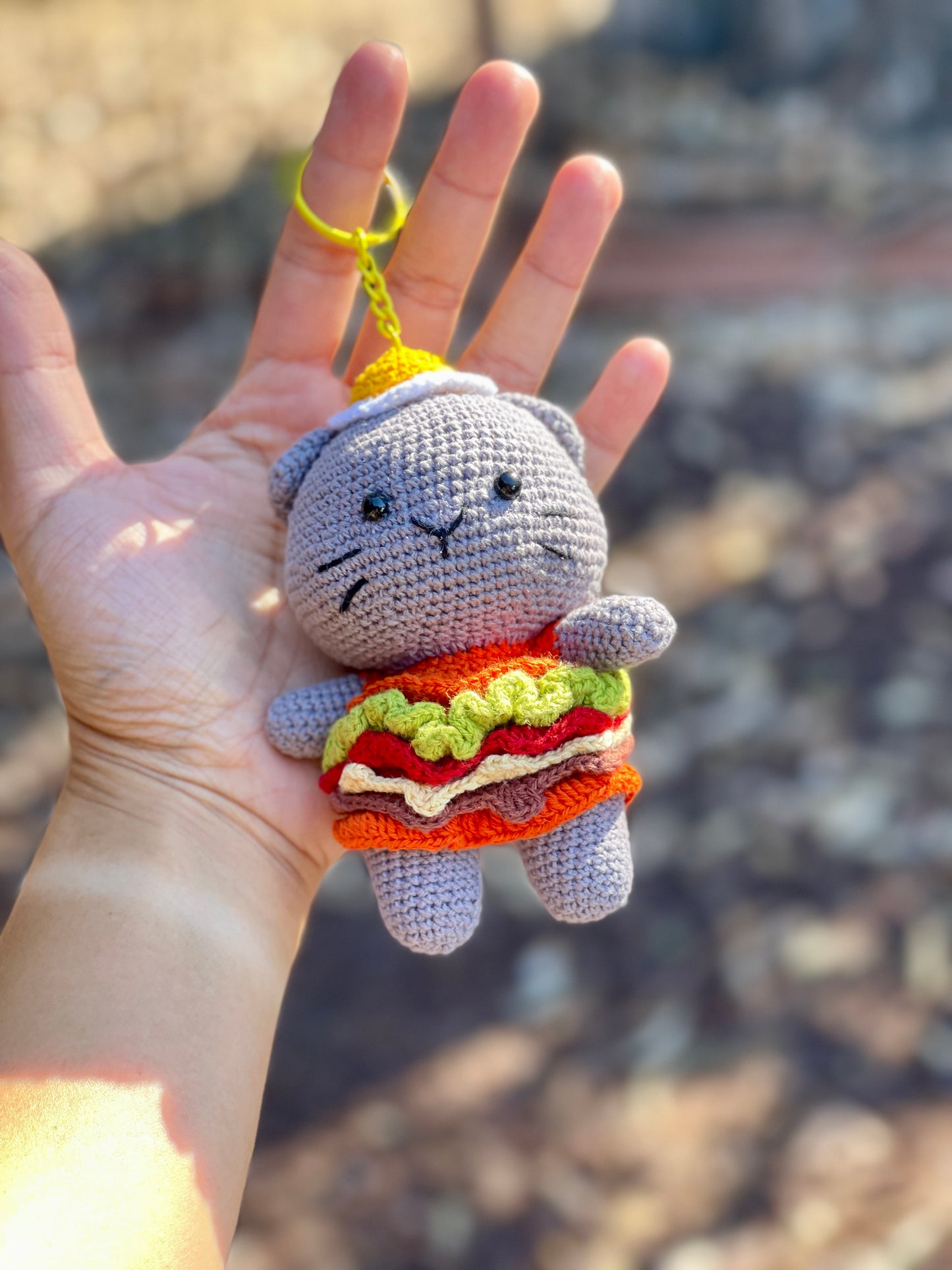 Burger Cat Crochet Keychain