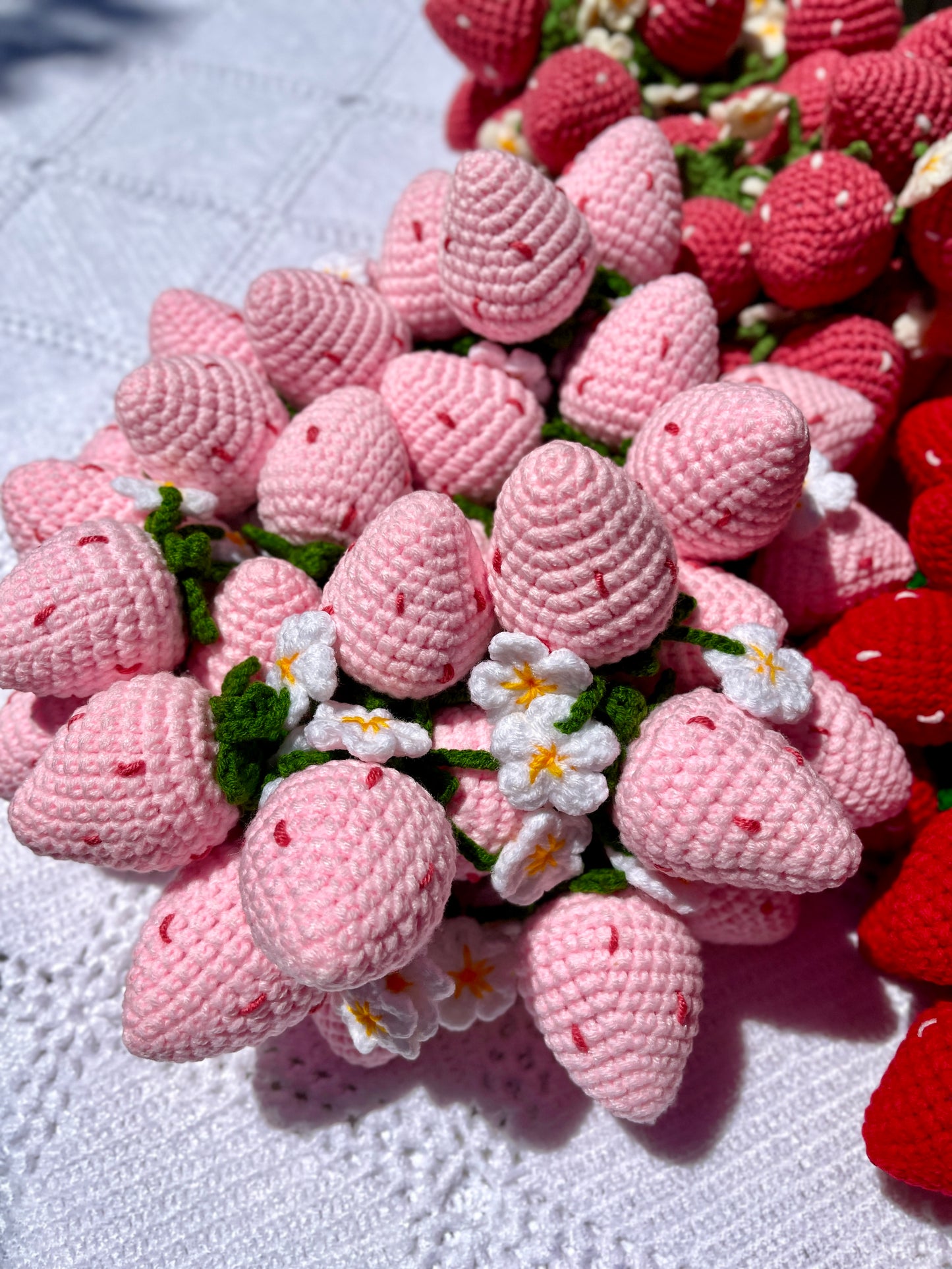 Strawberry with Flowers Crochet Keychain