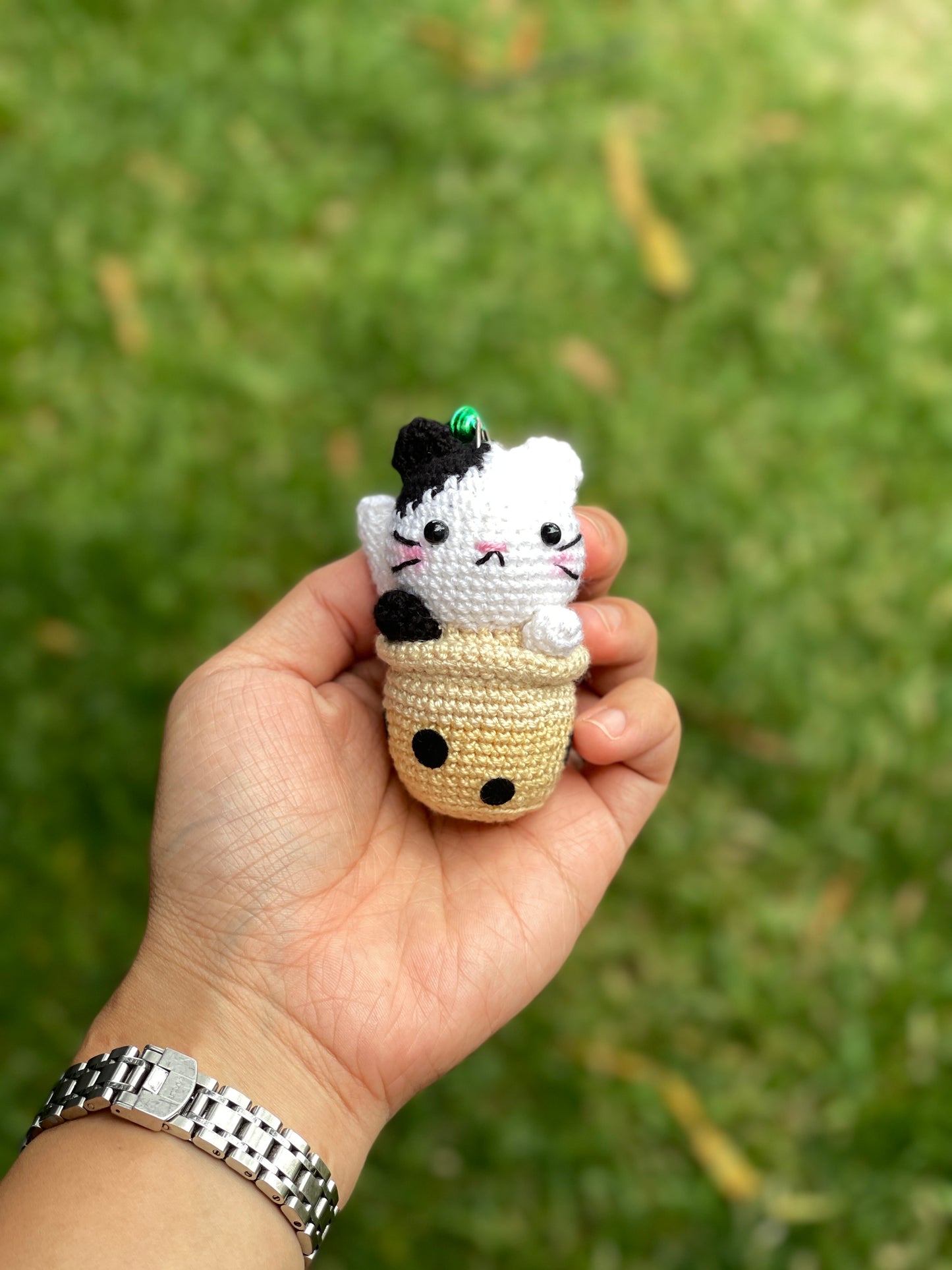 Cat Boba Crochet Keychain