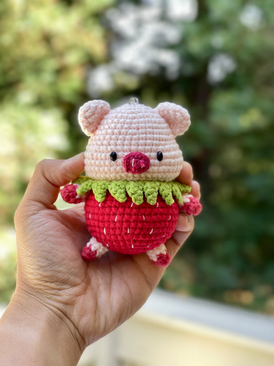 Strawberry Piggy Crochet Doll keychain