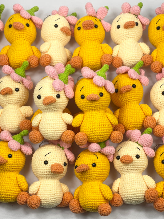 Ducky with Flower Crochet Doll Keychain