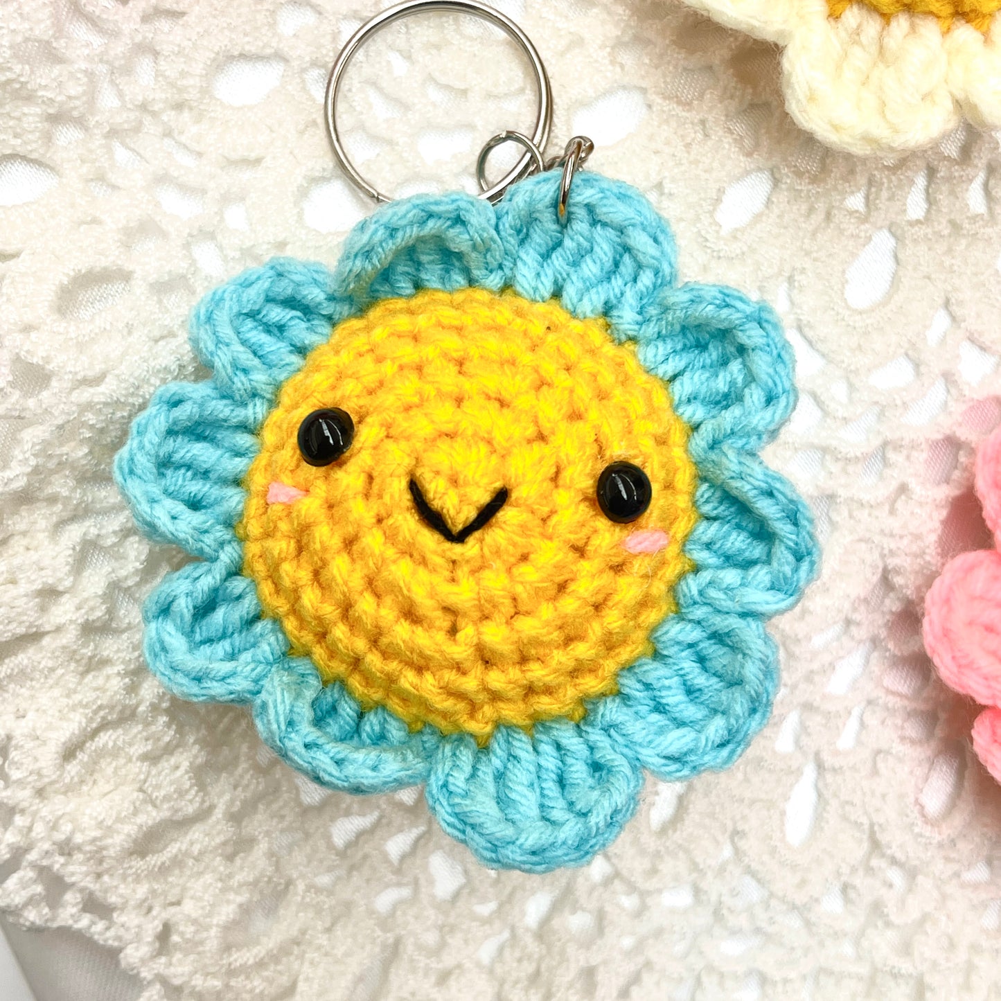 Smiley Sunflower Crochet Keychain