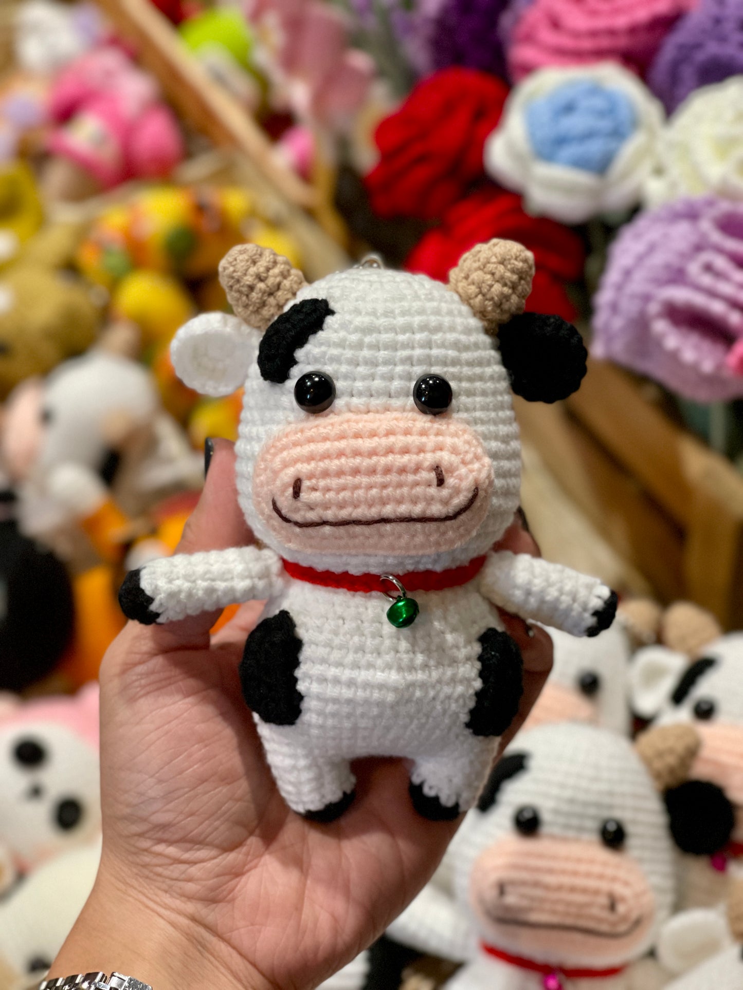 Smiley Cow Crochet Keychain