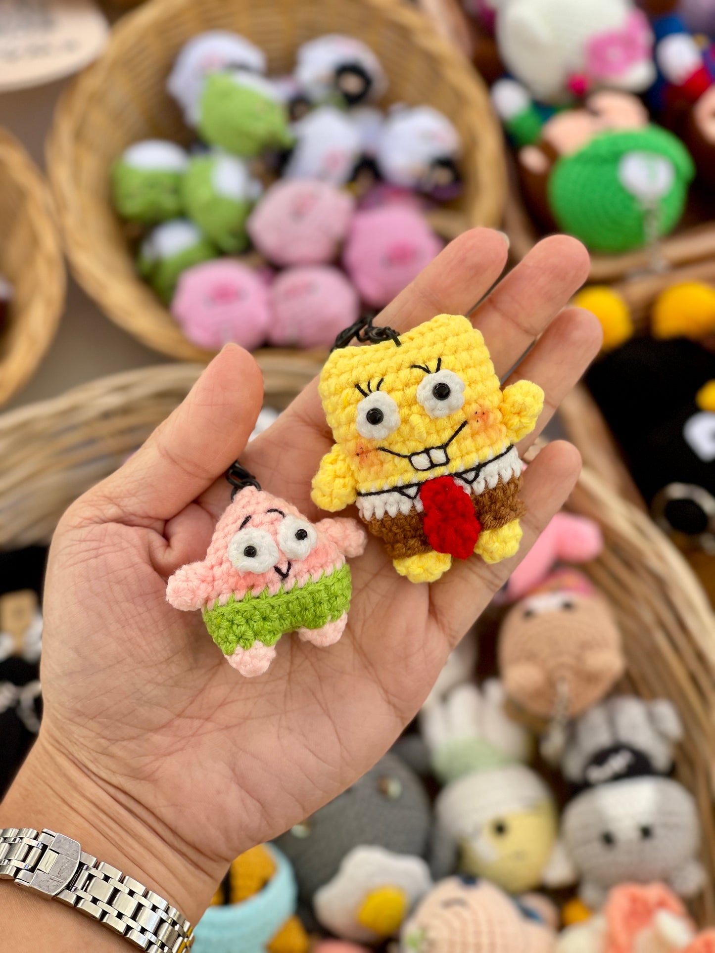 SpongeBob & Patrick Star Crochet Keychain
