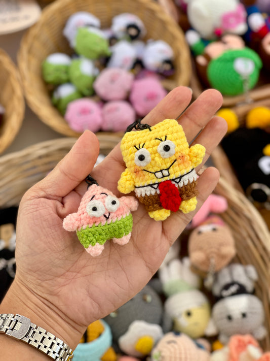 SpongeBob & Patrick Star Crochet Keychain