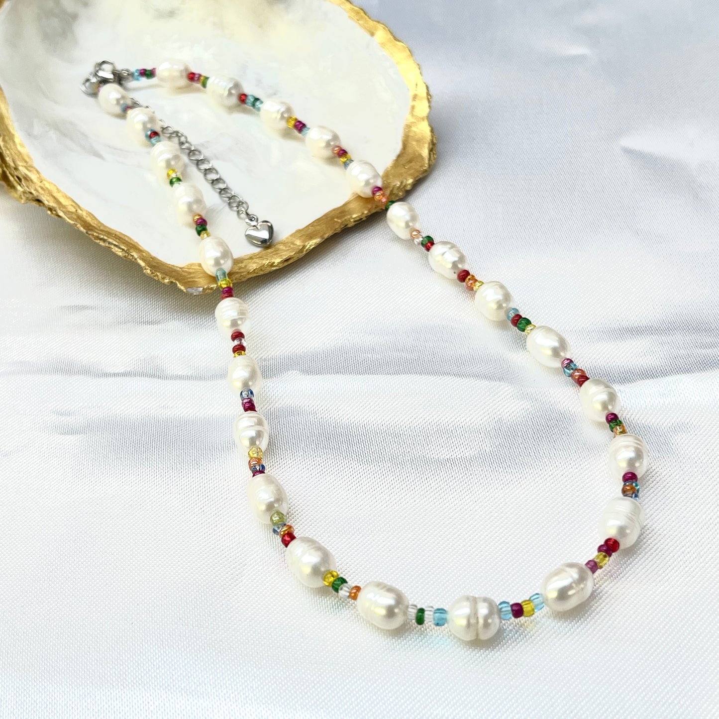 Rainbow + Pearl Choker Necklace