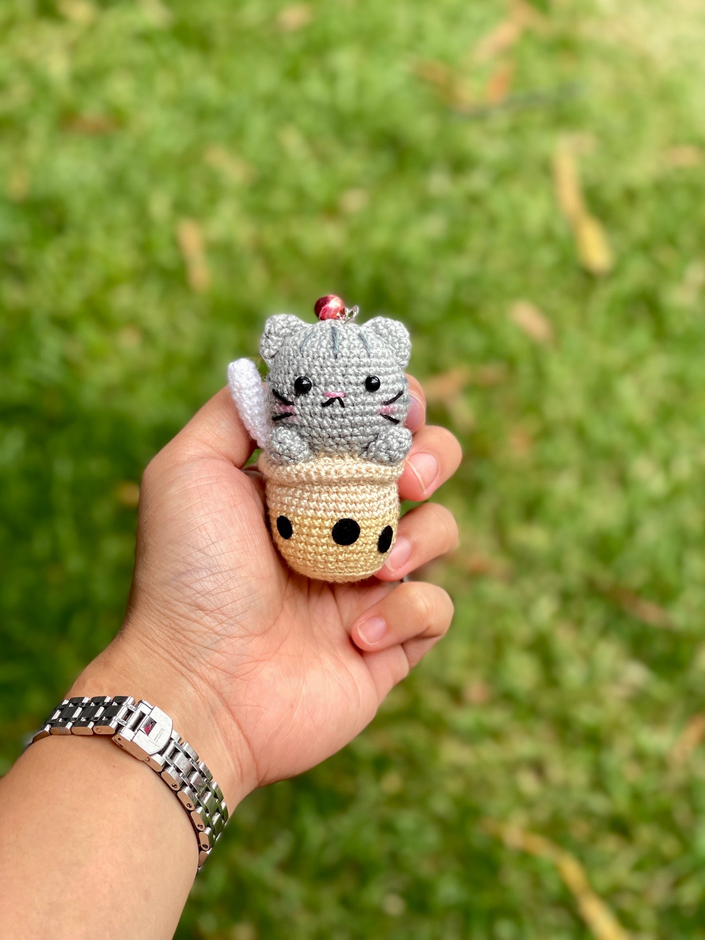 Cat Boba Crochet Keychain