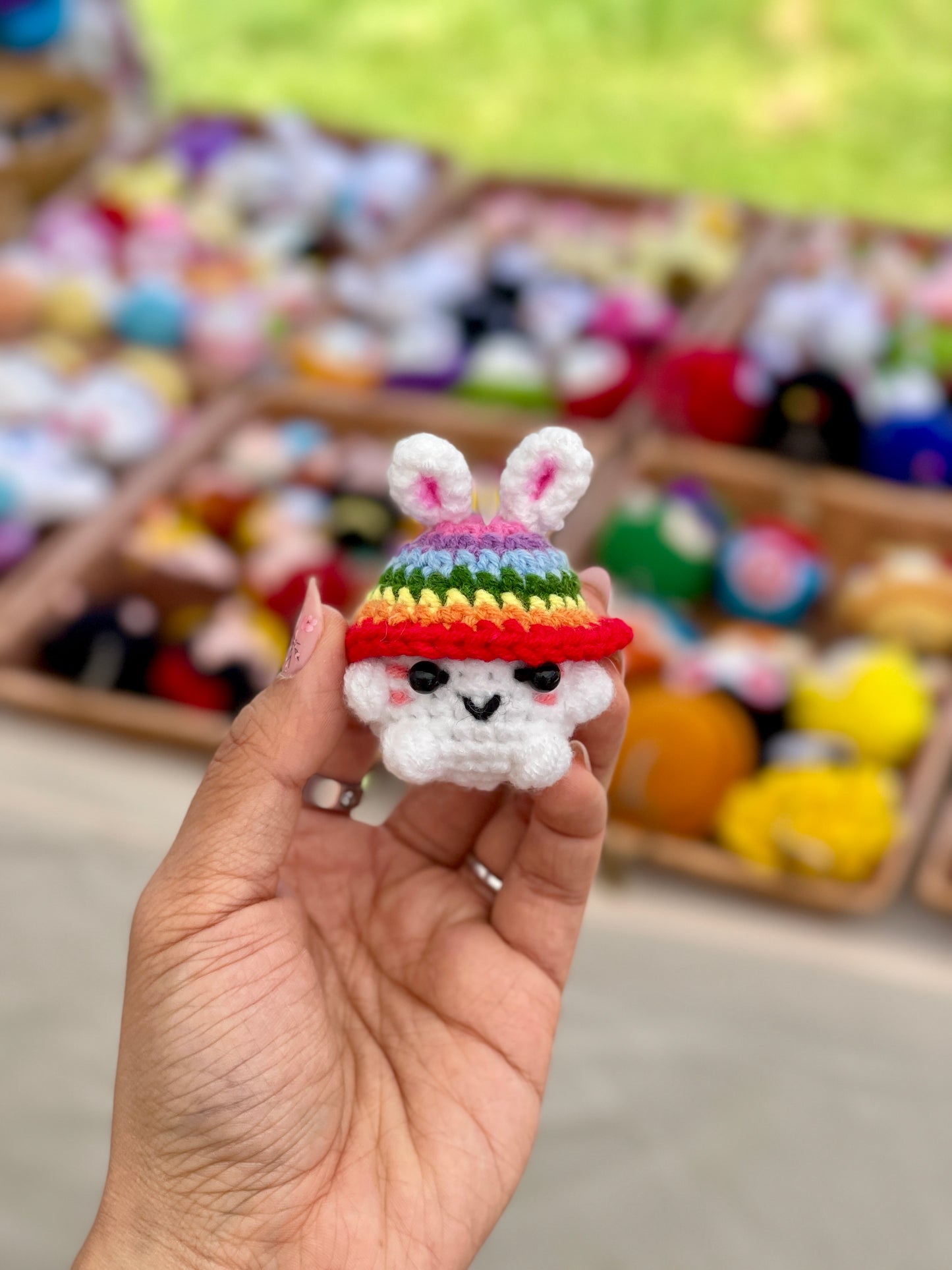 Rainbow Mushroom Crochet Keychain