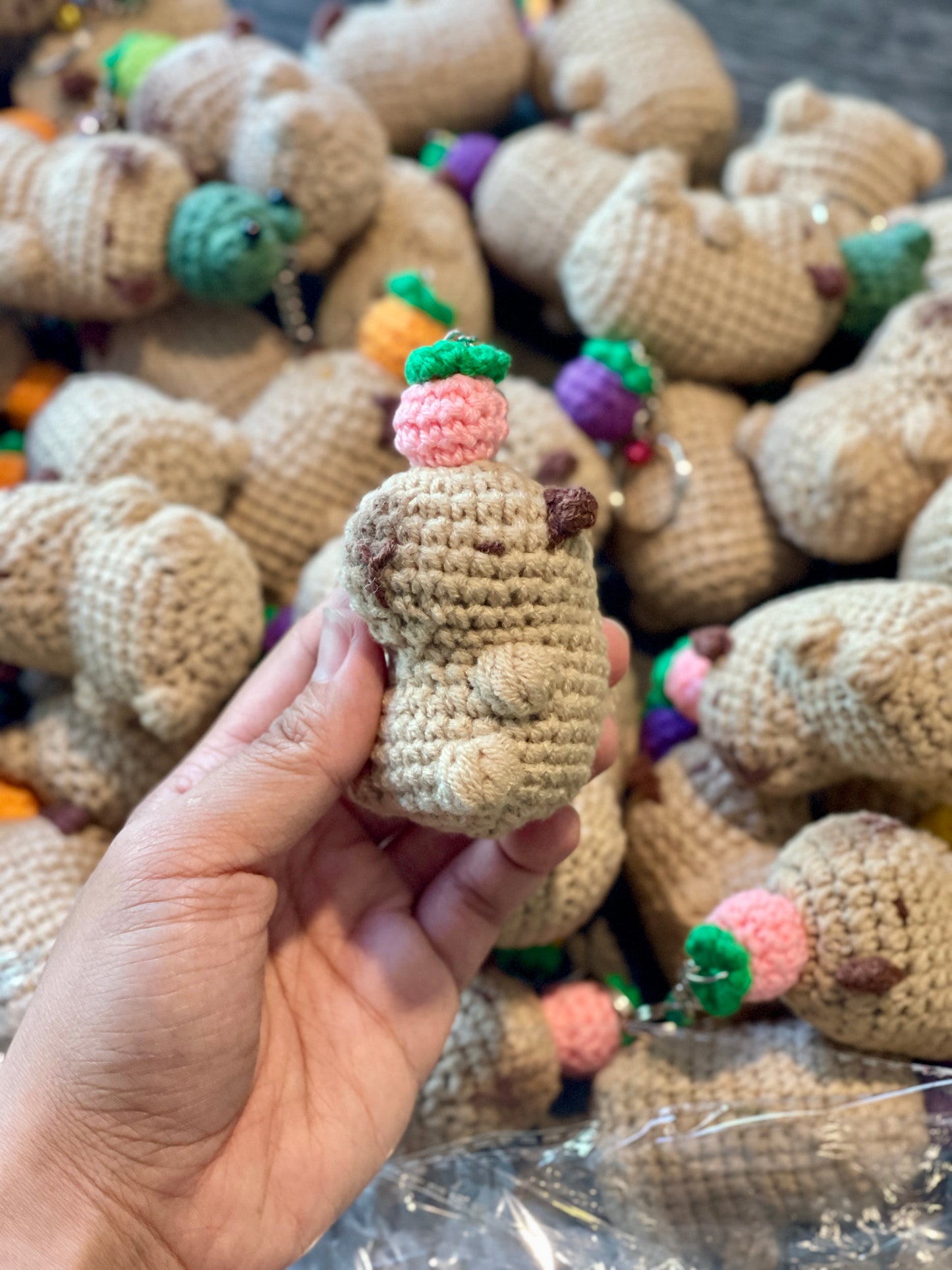 Capybara with a Fruit Crochet Keychain