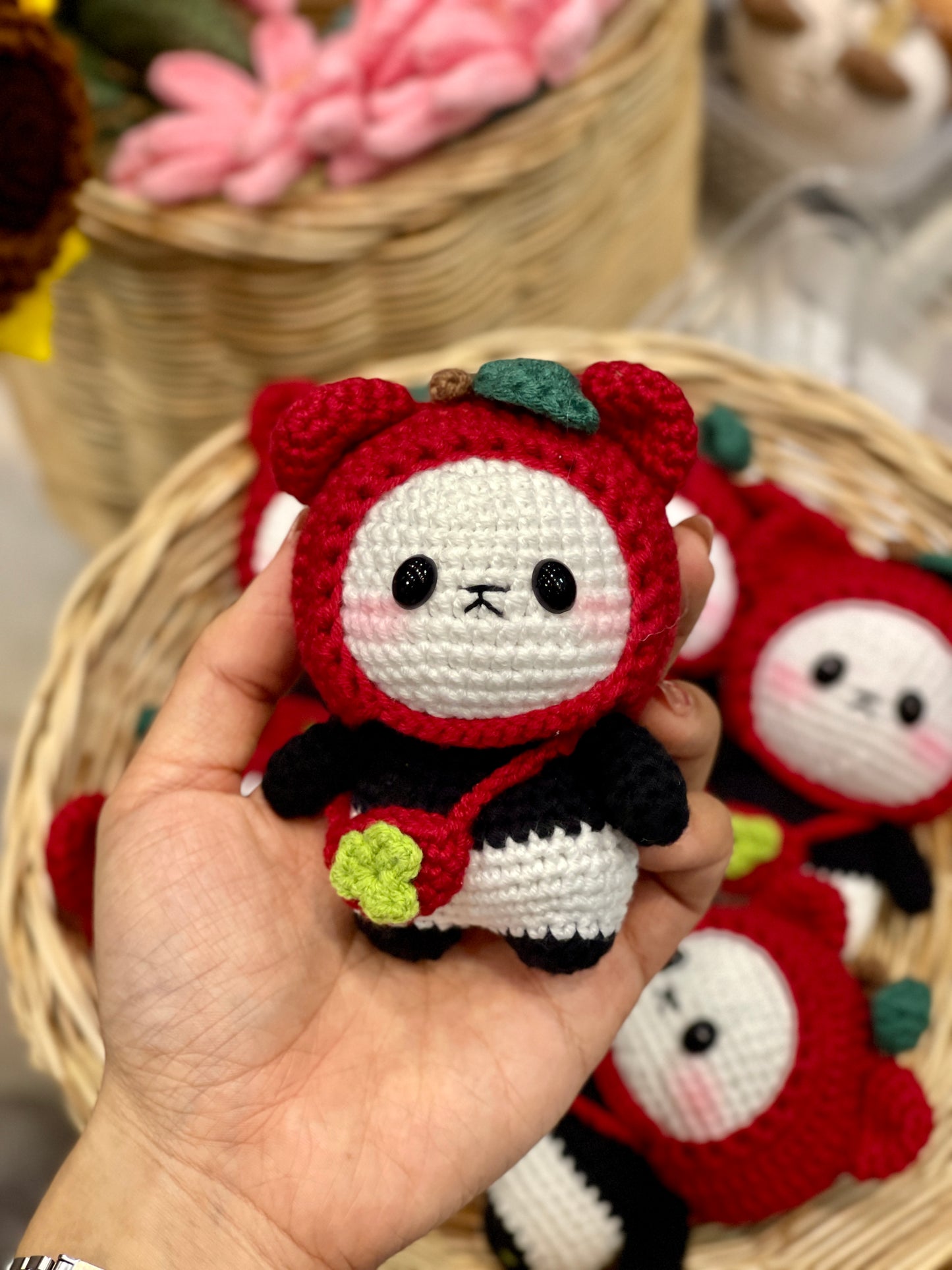 Panda with Cute Bag Crochet Keychain