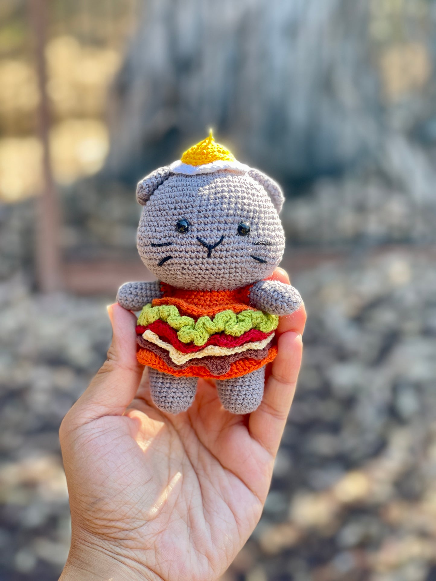 Burger Cat Crochet Keychain