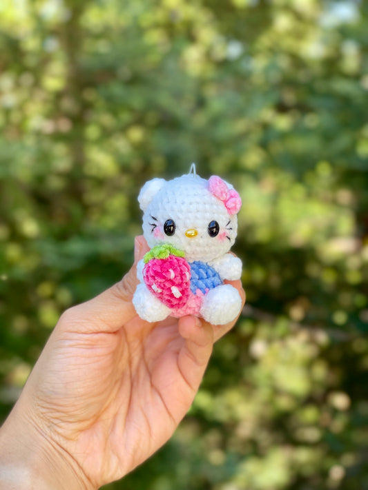 Small Hello Kitty with Strawberry Crochet Keychain