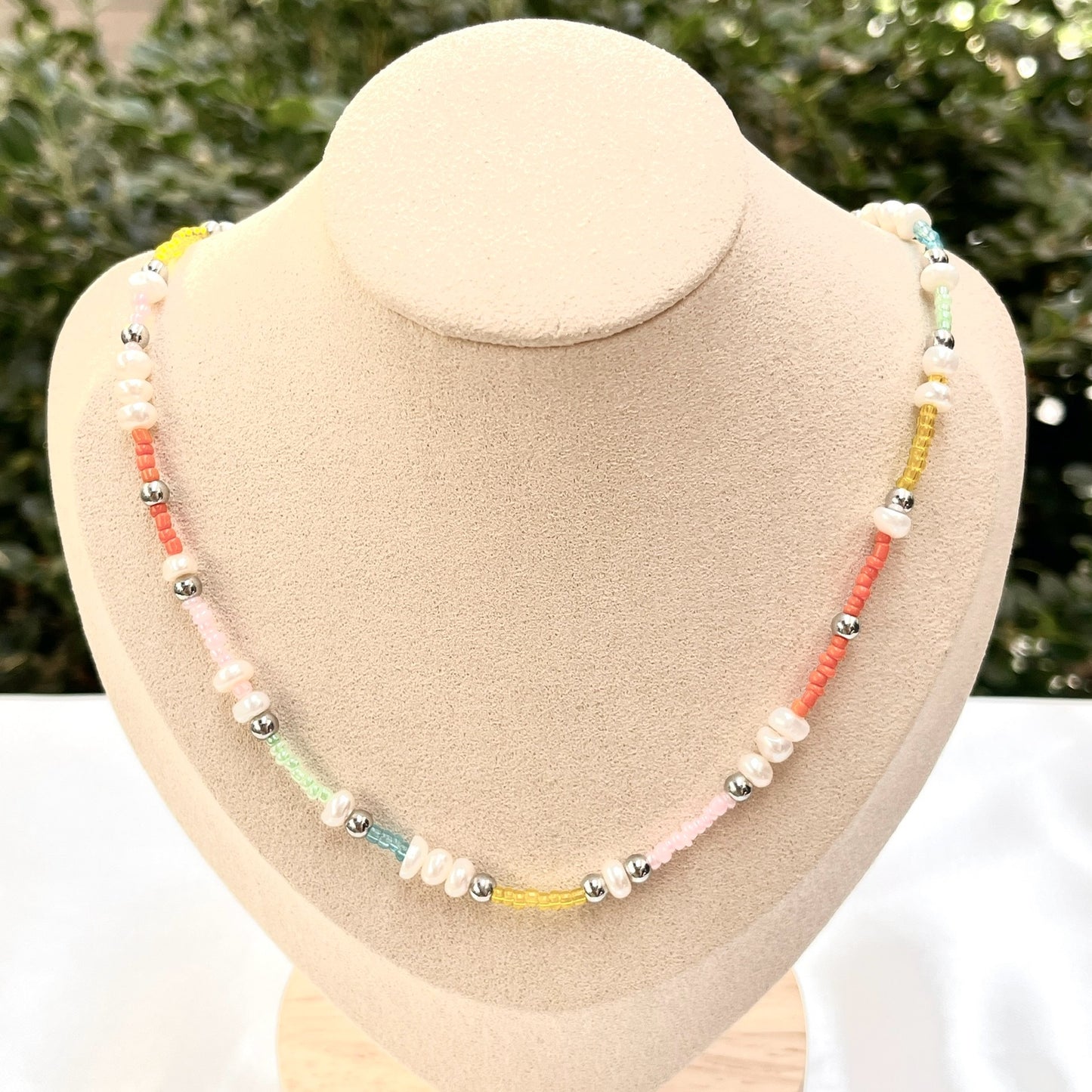 Pastel Beads + Pearl Choker Necklace