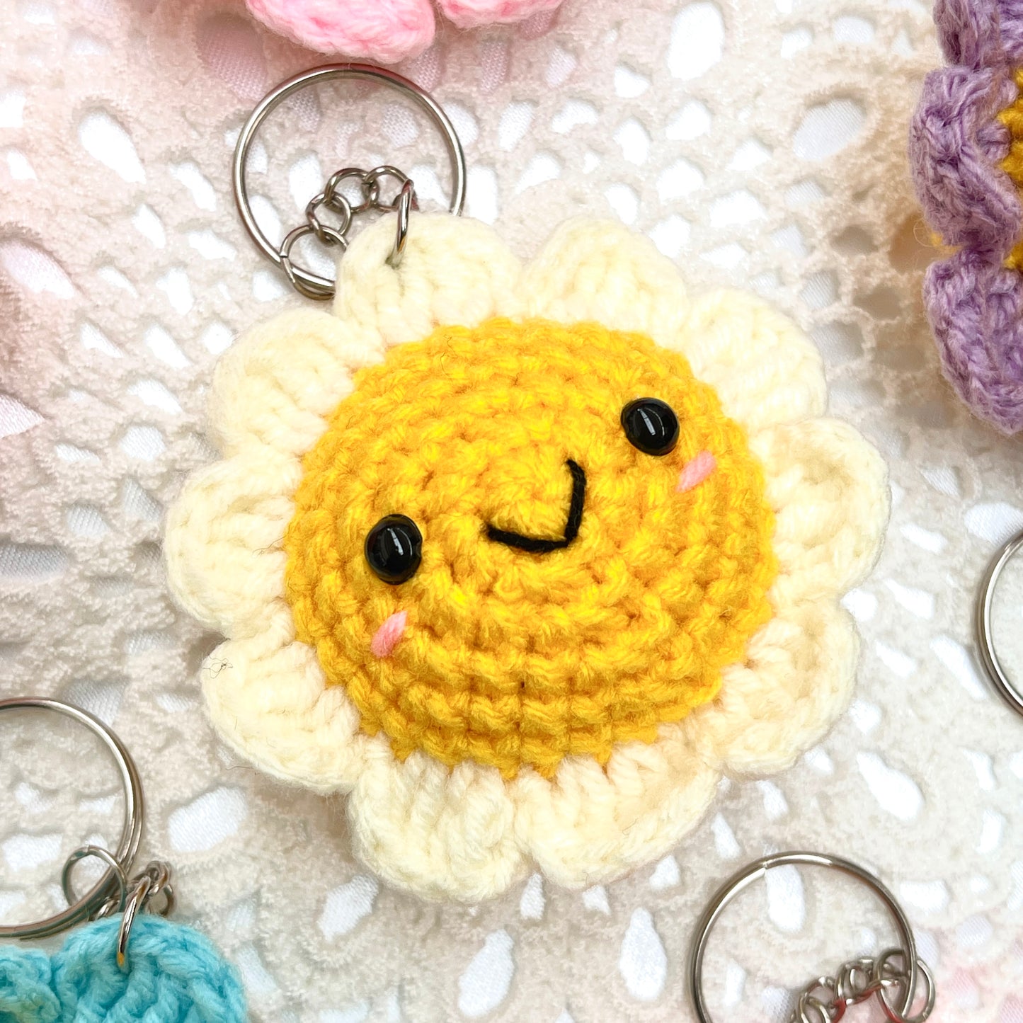 Smiley Sunflower Crochet Keychain