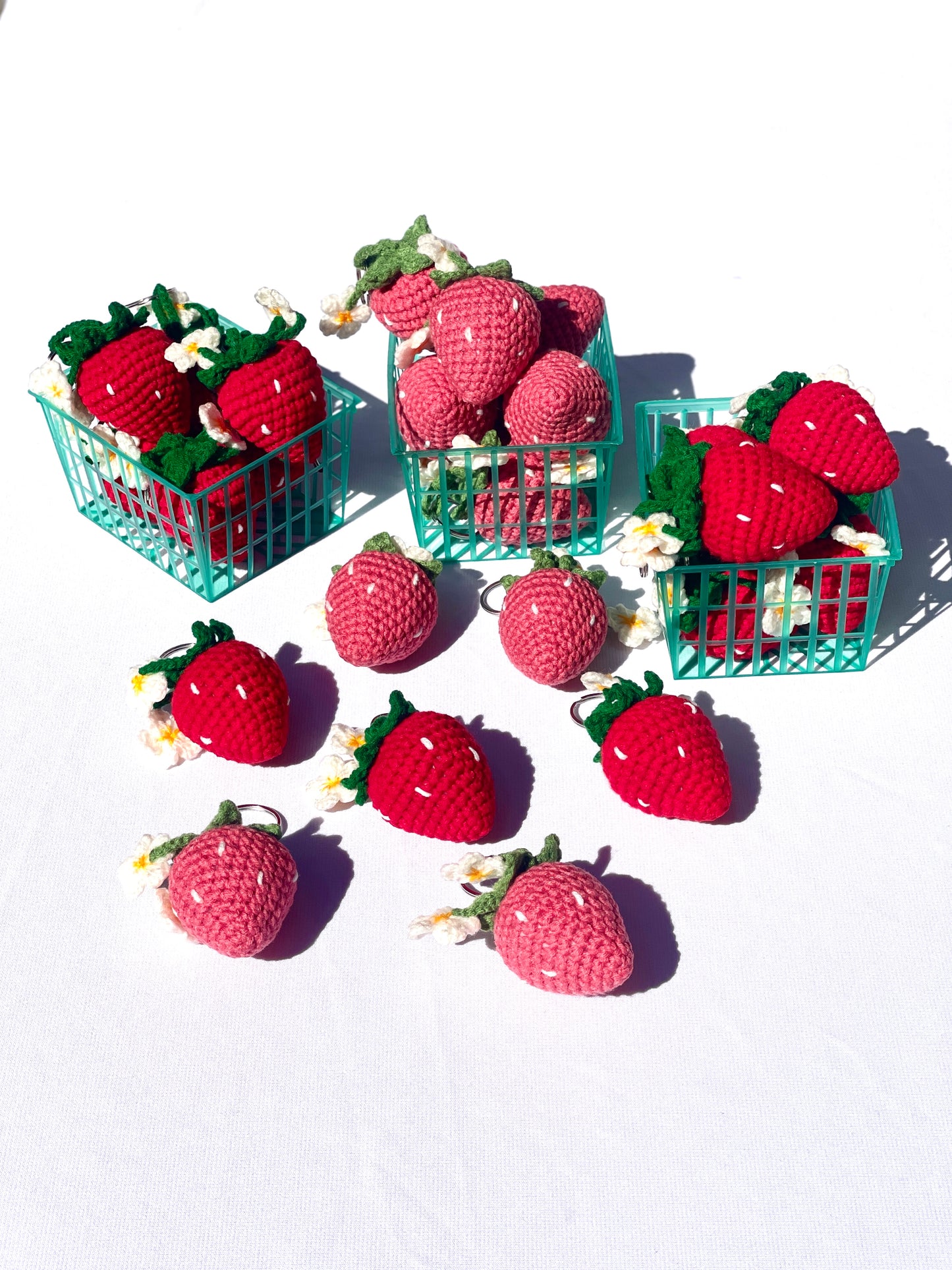 Strawberry with Flowers Crochet Keychain