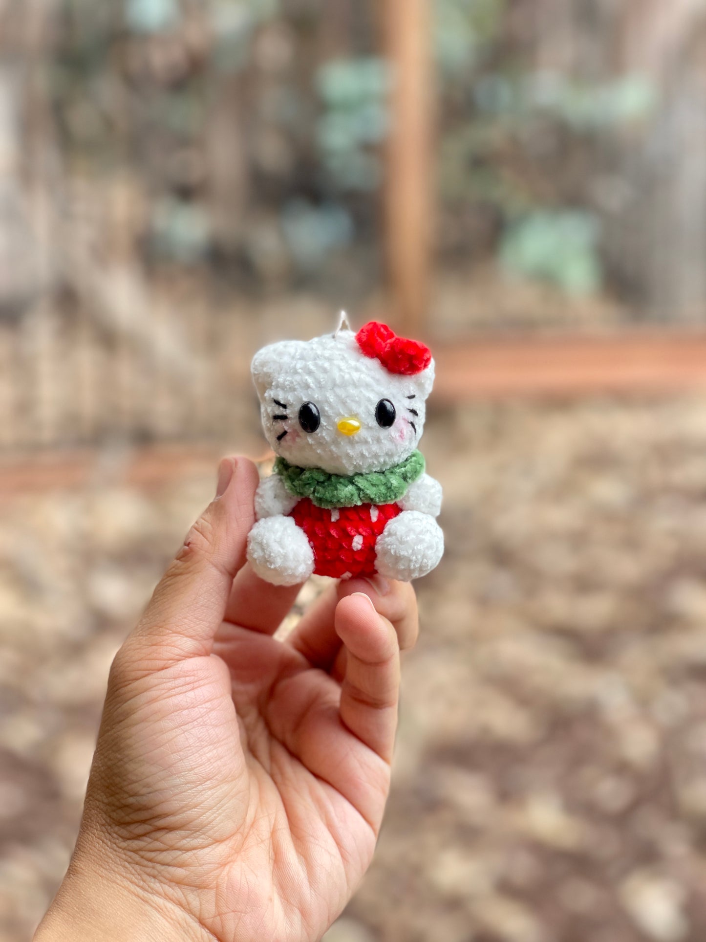 Small Strawberry Hello Kitty Crochet Keychain