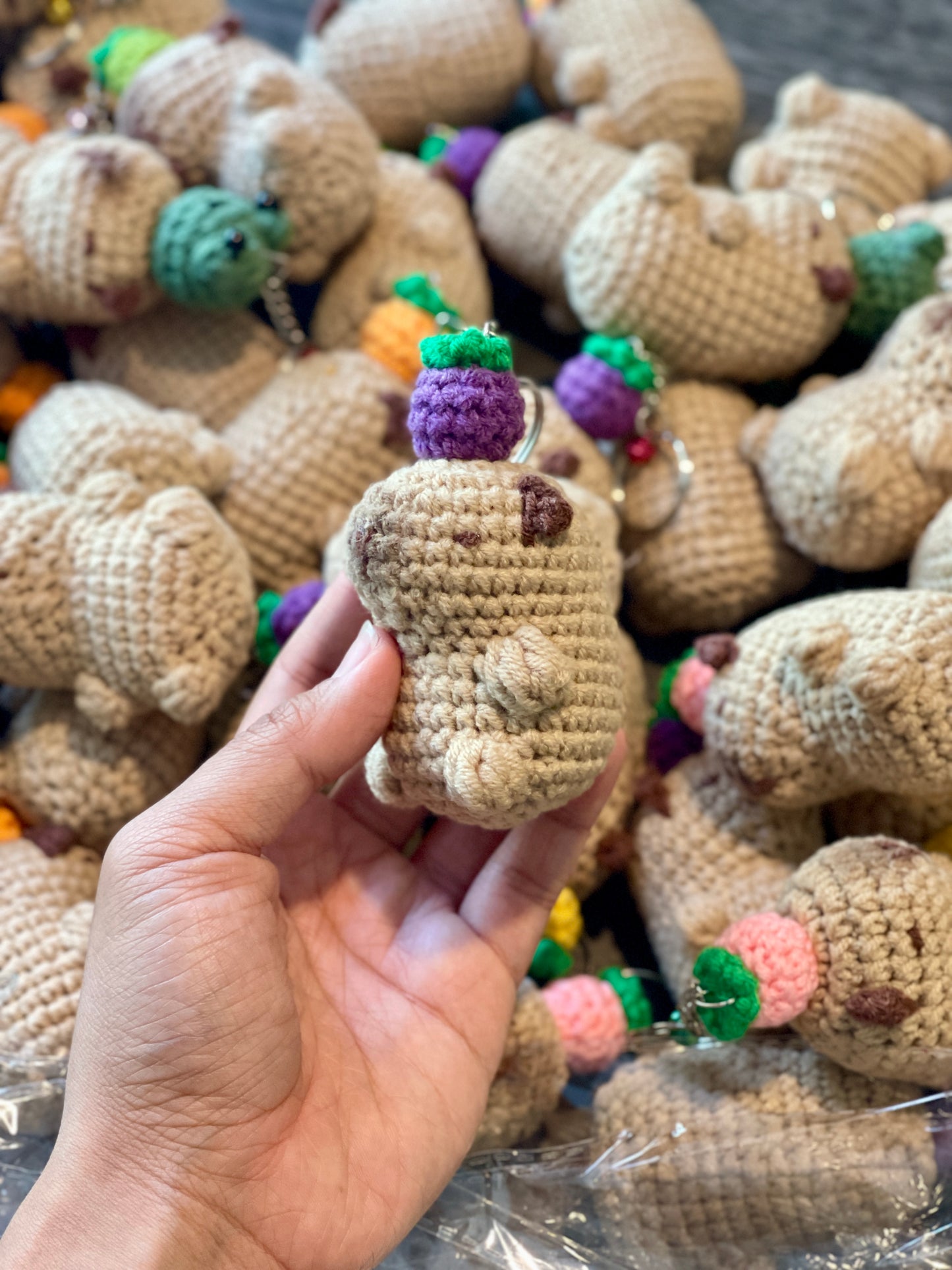 Capybara with a Fruit Crochet Keychain